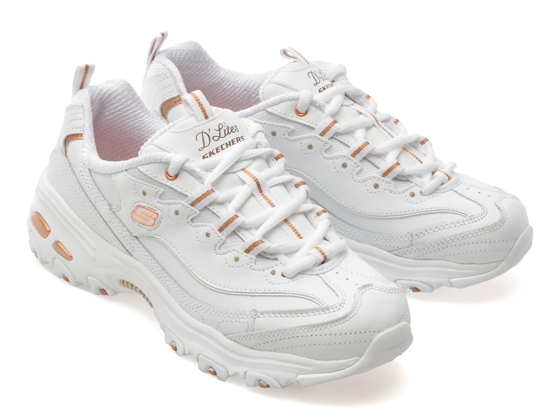 Pantofi sport SKECHERS albi, D LITES, din piele ecologica