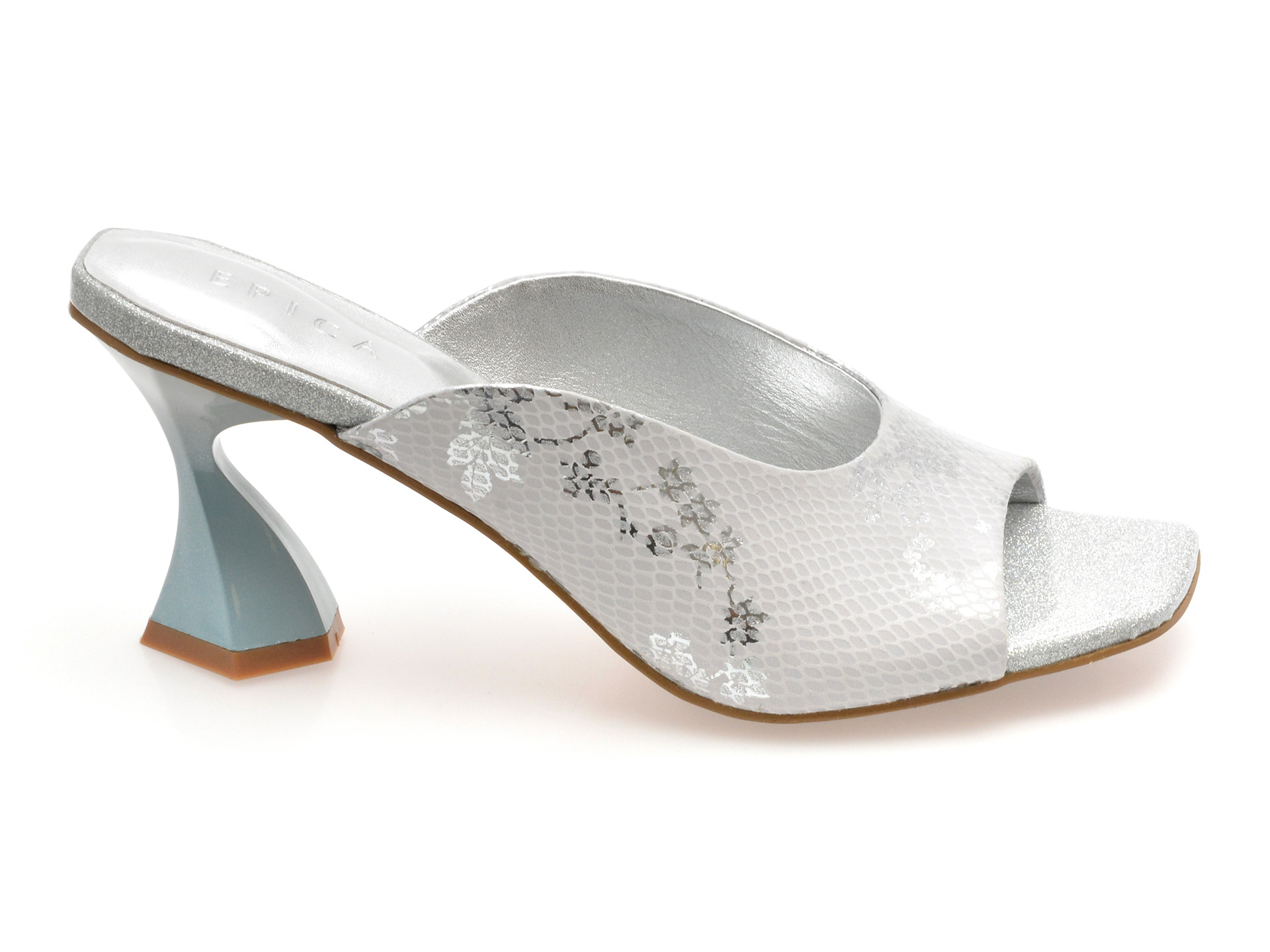 Papuci EPICA argintii, 3L595, din piele naturala