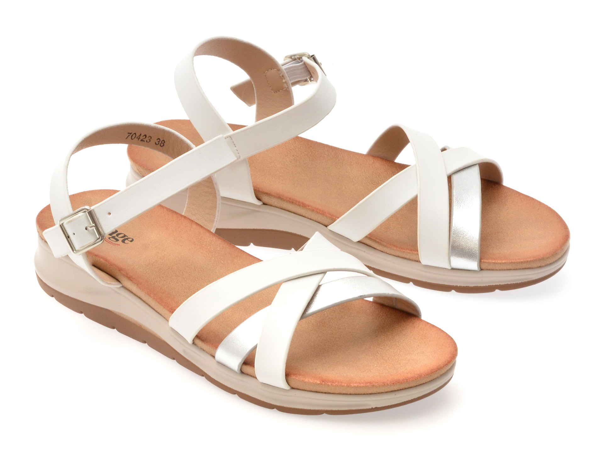 Sandale IMAGE albe, 70423, din piele naturala