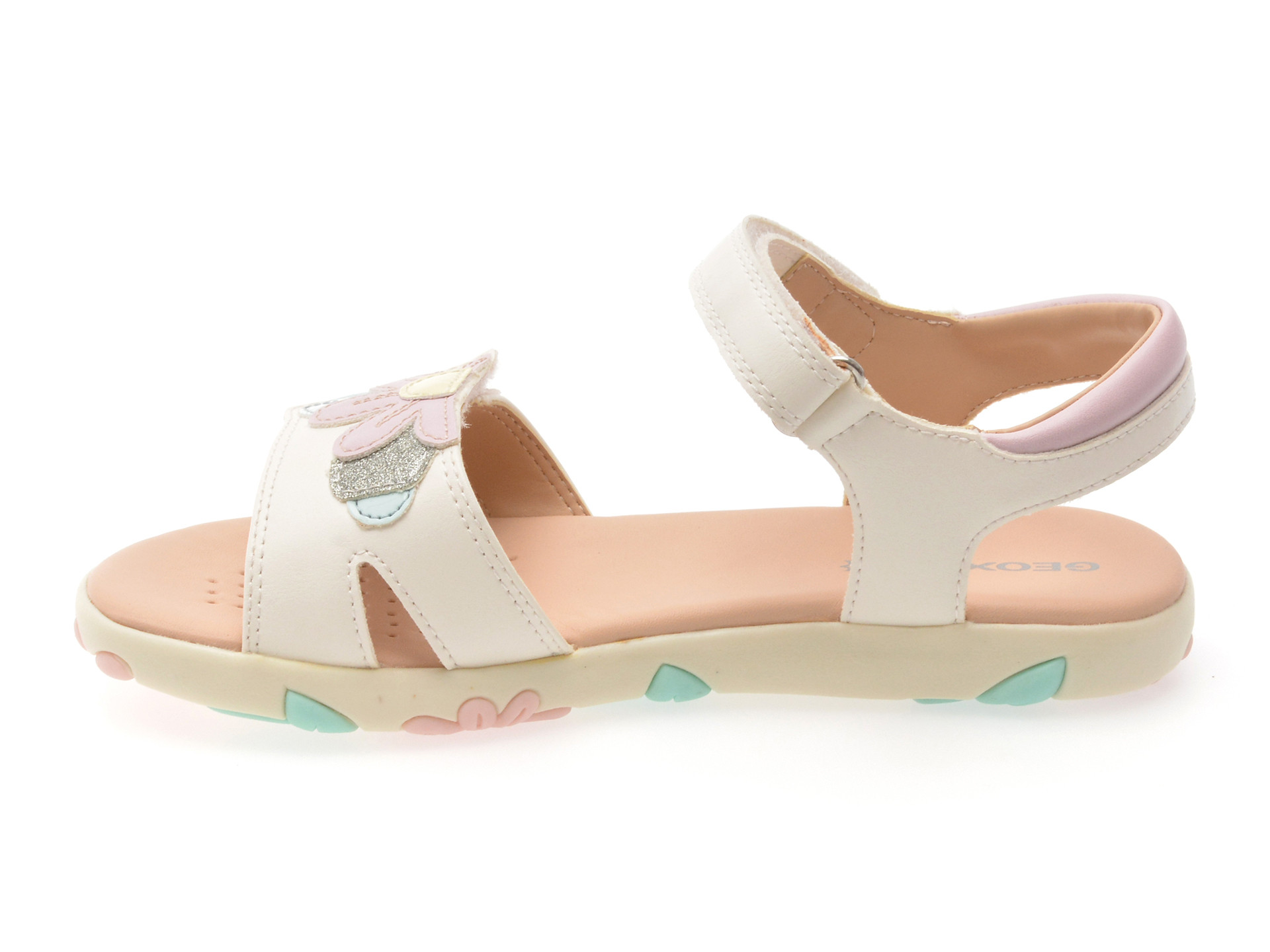 Sandale GEOX albe, J558ZB, din piele ecologica