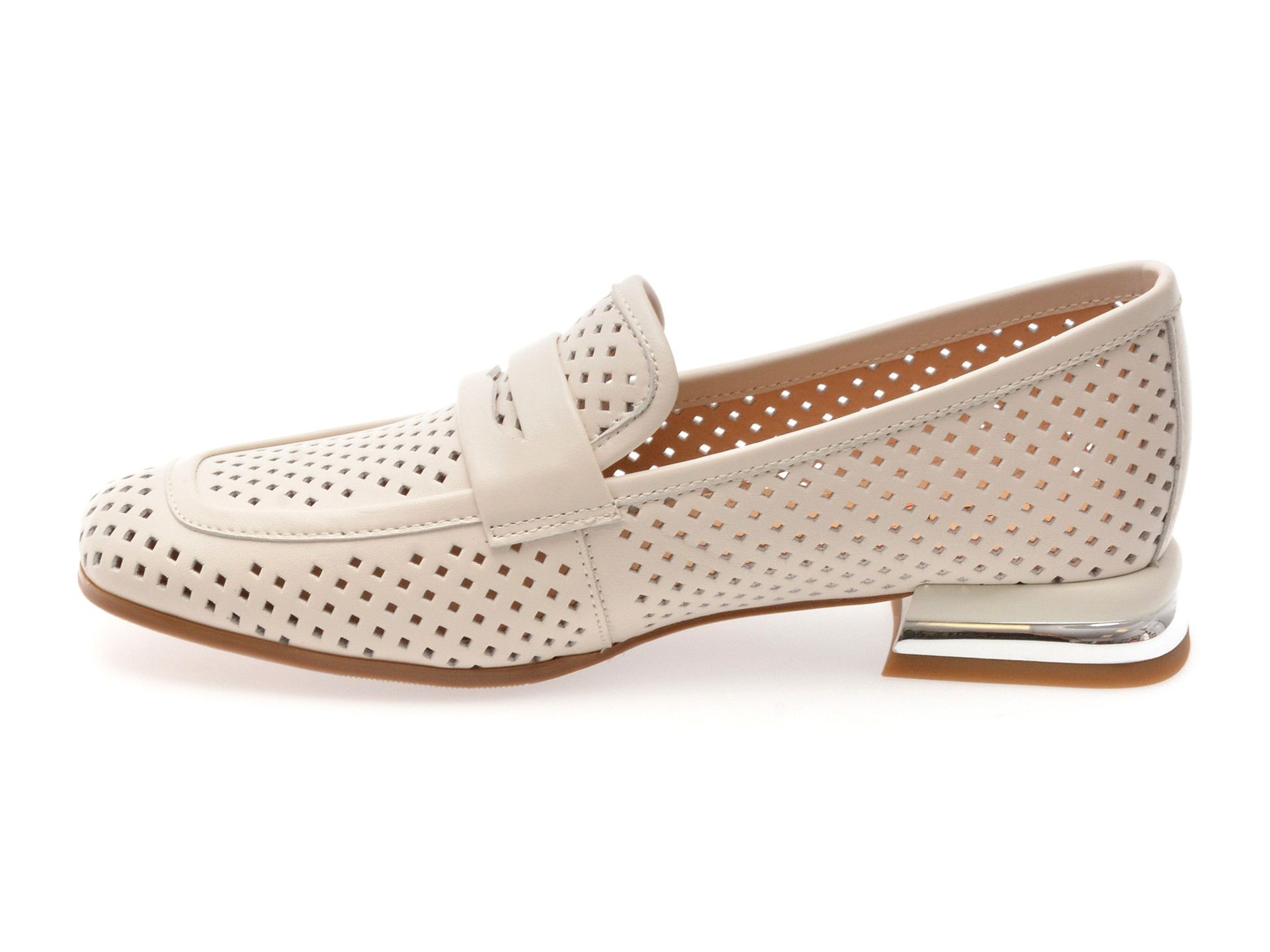 Mocasini IMAGE albi, HR364, din piele naturala