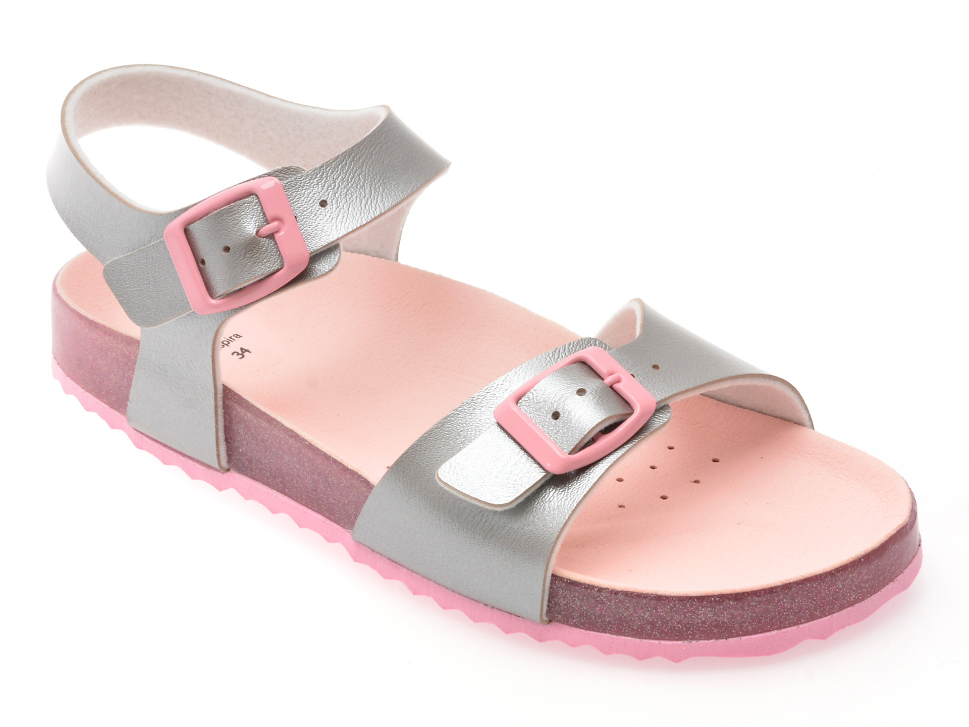 Sandale GEOX argintii, J558MI, din piele ecologica