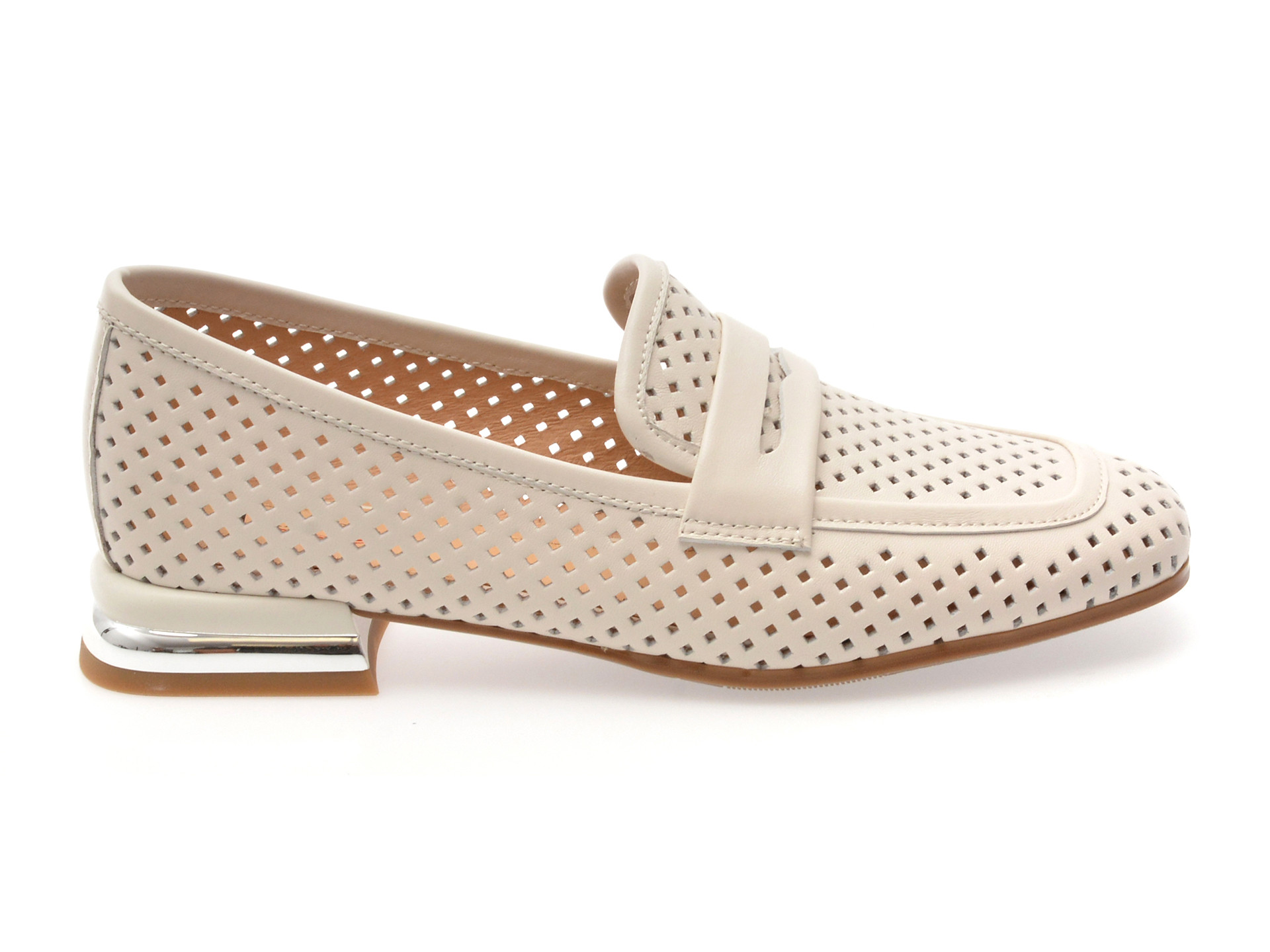 Mocasini IMAGE albi, HR364, din piele naturala