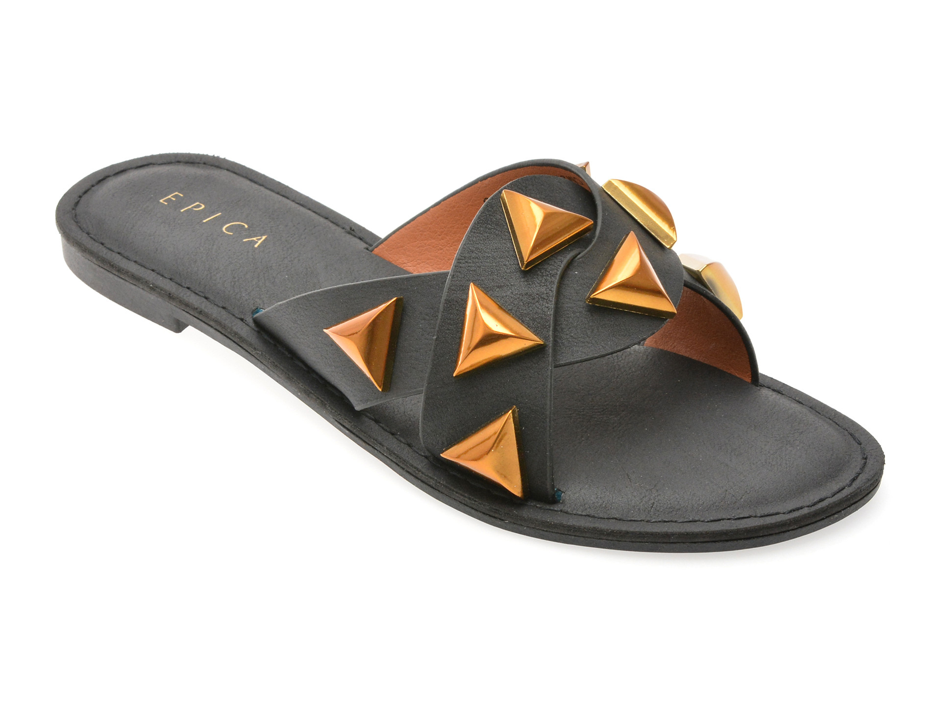 Papuci EPICA negri, 82922, din piele ecologica