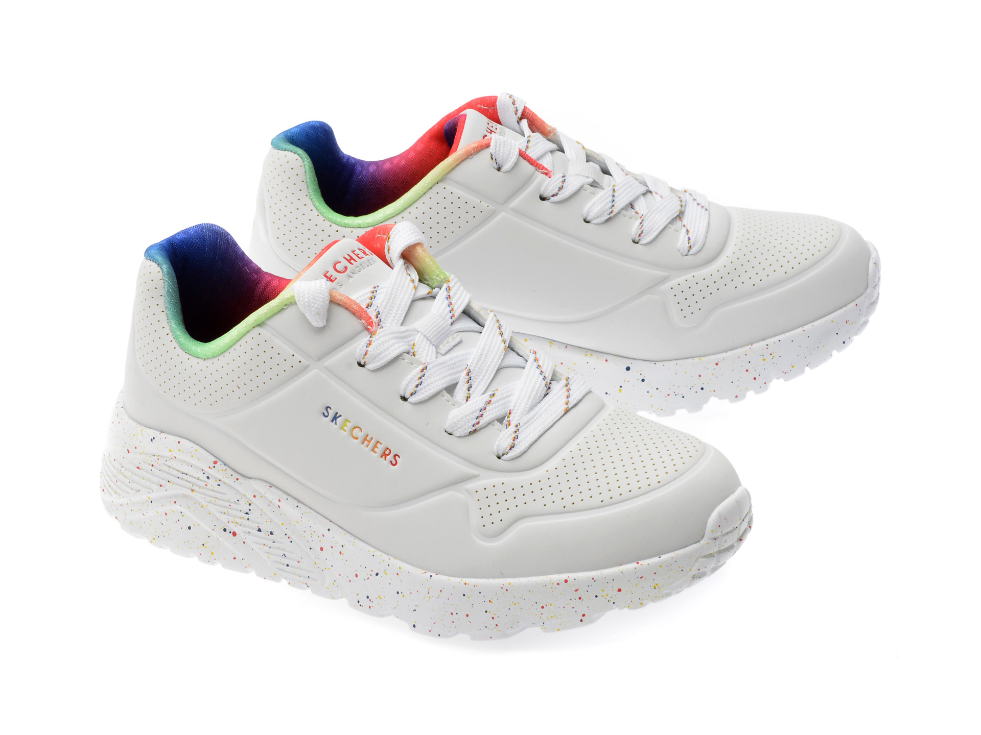 Pantofi sport SKECHERS albi, UNO LITE, din piele ecologica