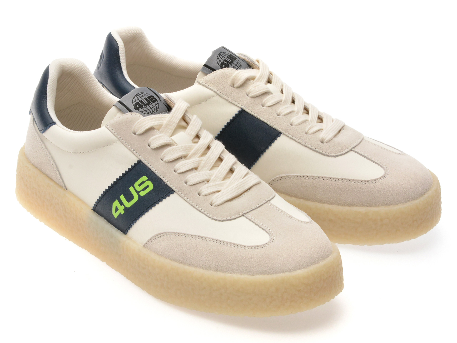 Pantofi sport 4US albi, MARK 100, din piele naturala