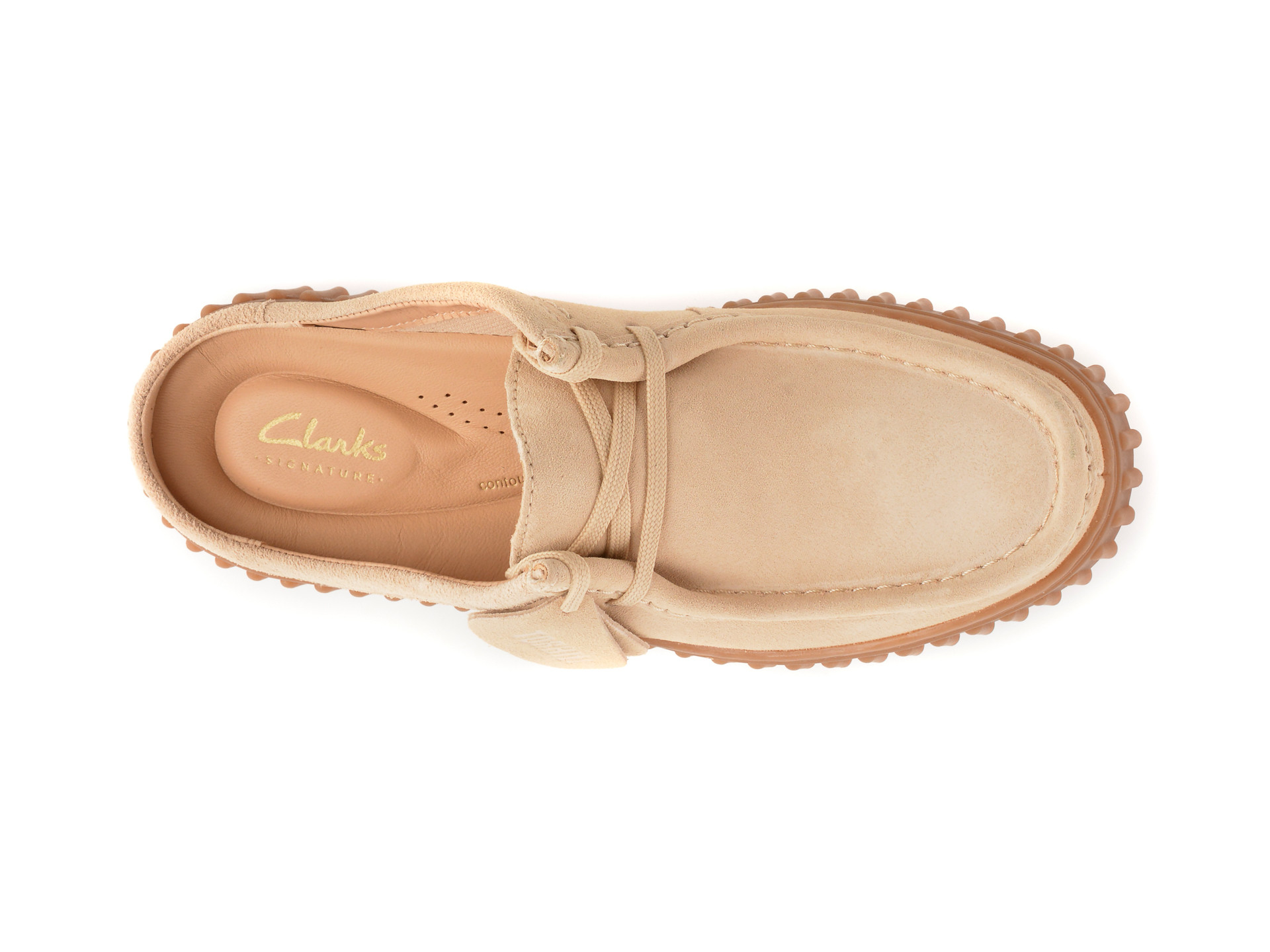 Papuci CLARKS bej, TORHILL MULE, din piele intoarsa