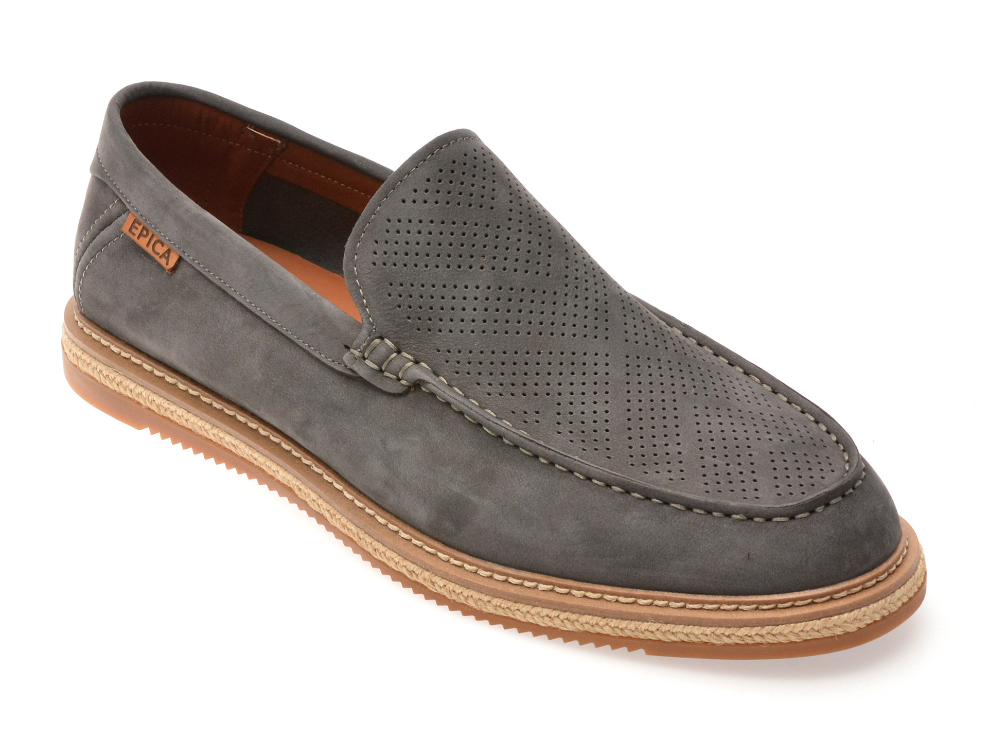 Mocasini EPICA gri, MU155, din nabuc