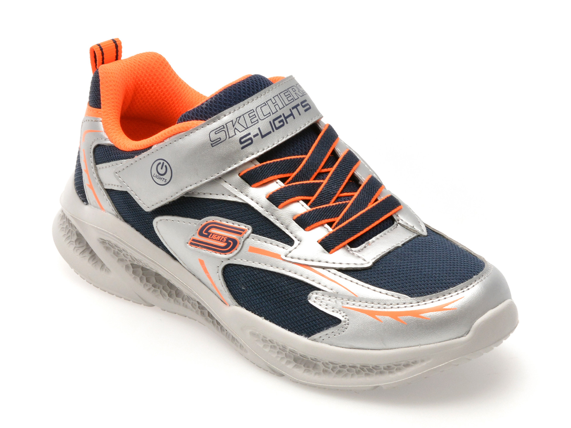 Pantofi sport SKECHERS argintii, METEOR-LIGHTS, din material textil