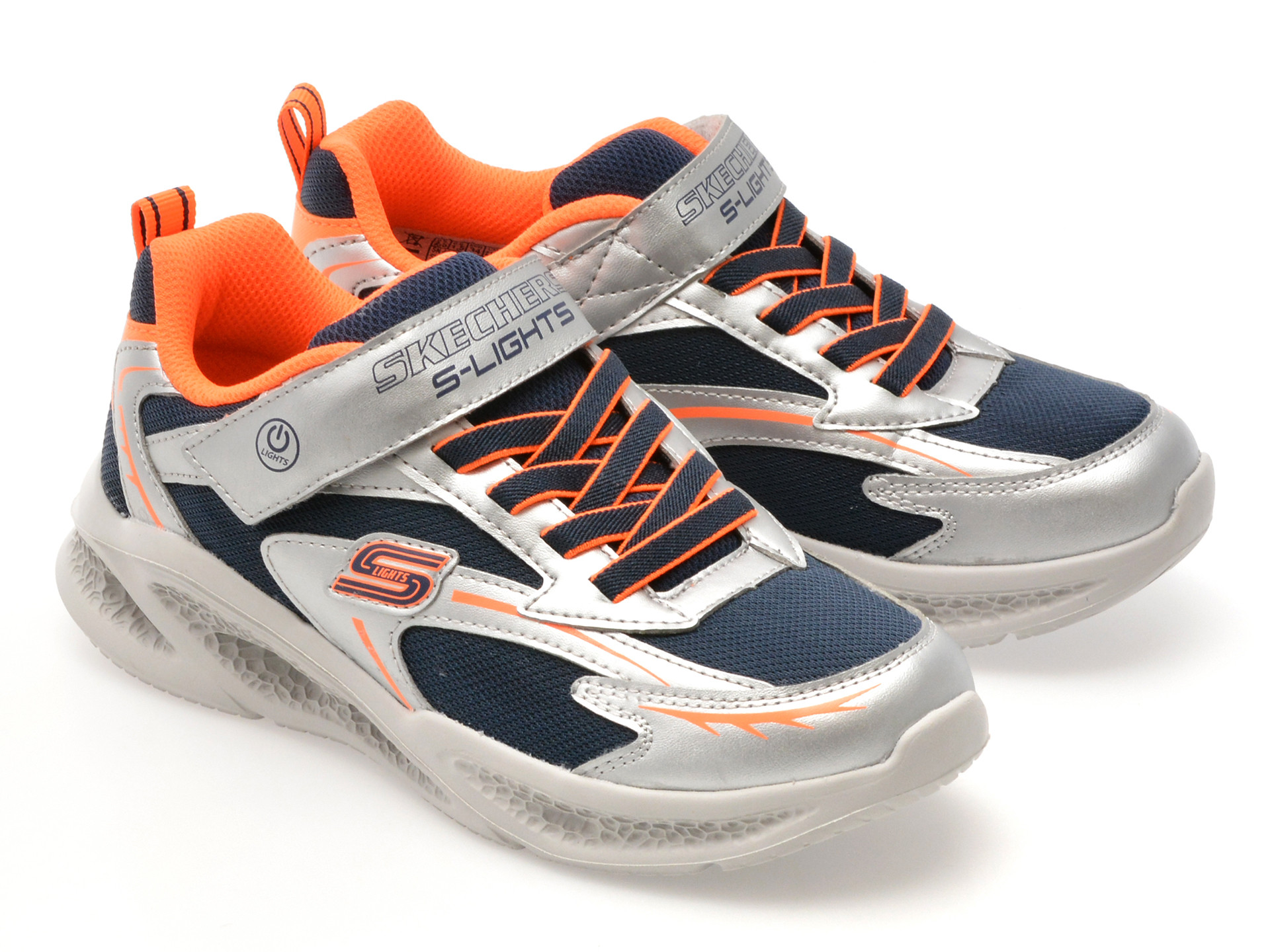 Pantofi sport SKECHERS argintii, METEOR-LIGHTS, din material textil