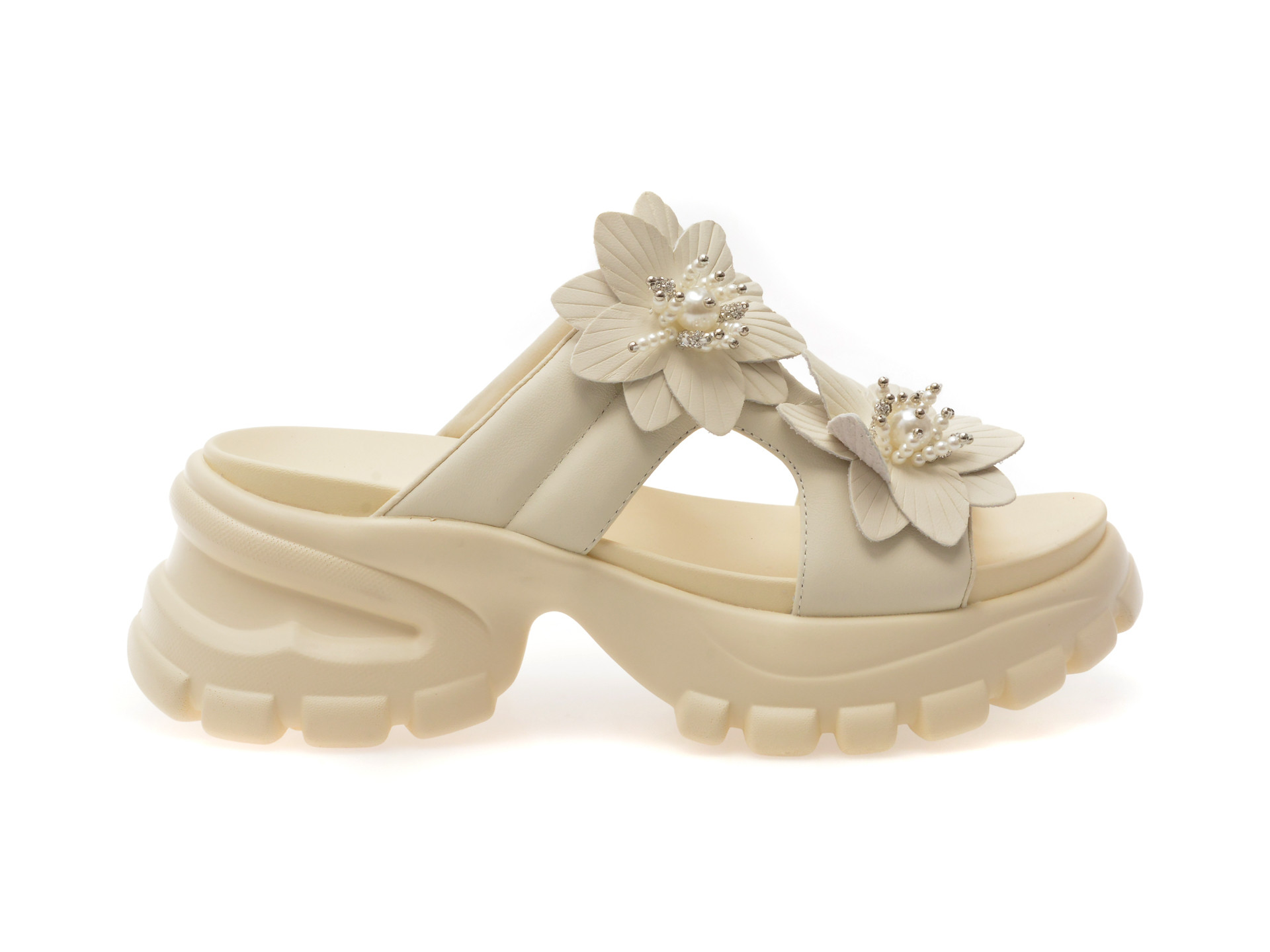 Papuci EPICA albi, 241009, din piele naturala