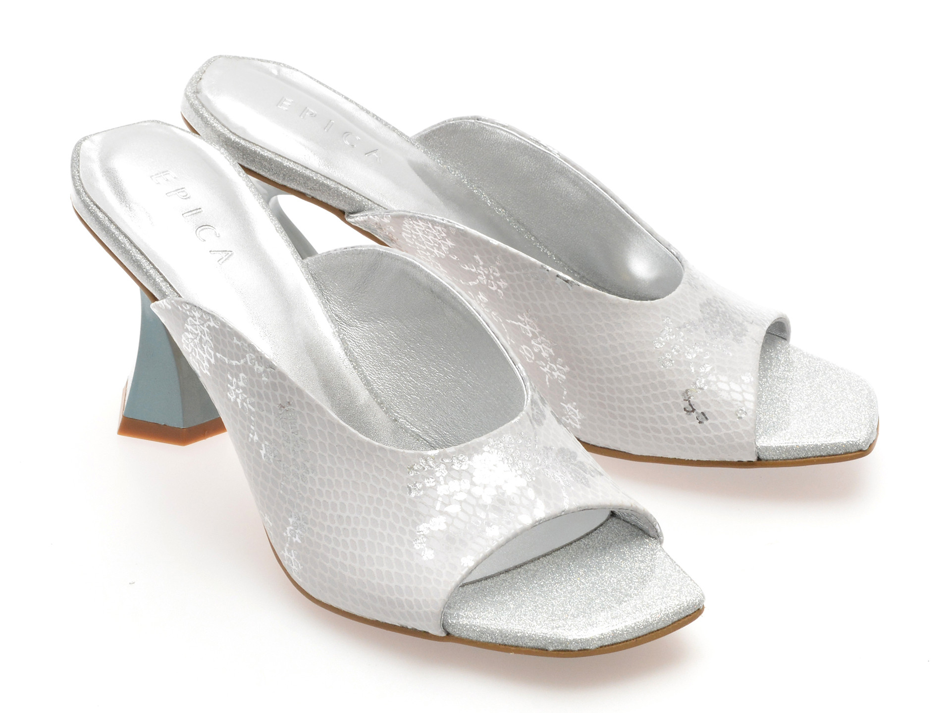 Papuci EPICA argintii, 3L595, din piele naturala