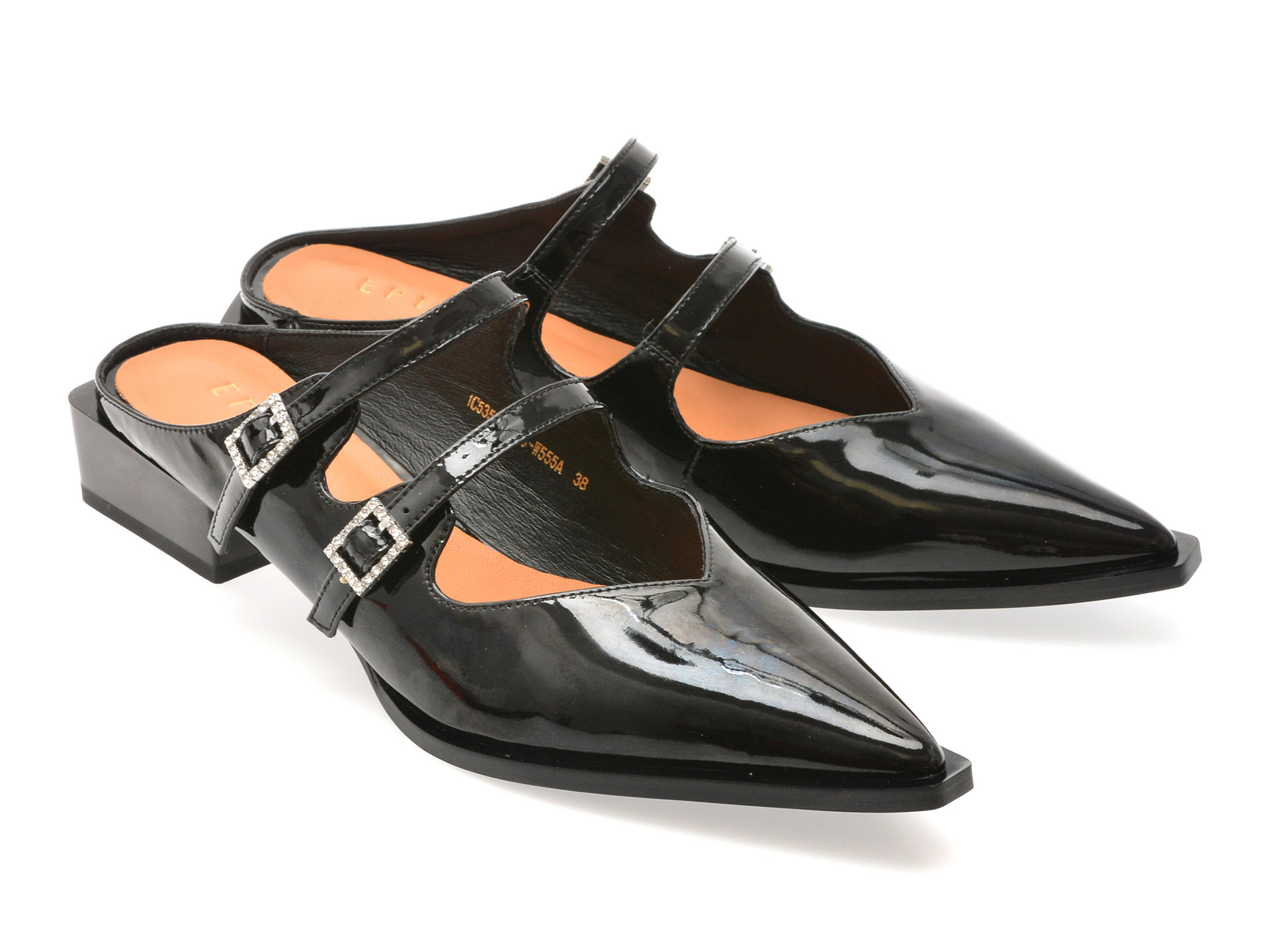 Papuci EPICA negri, 1C5355, din piele naturala lacuita