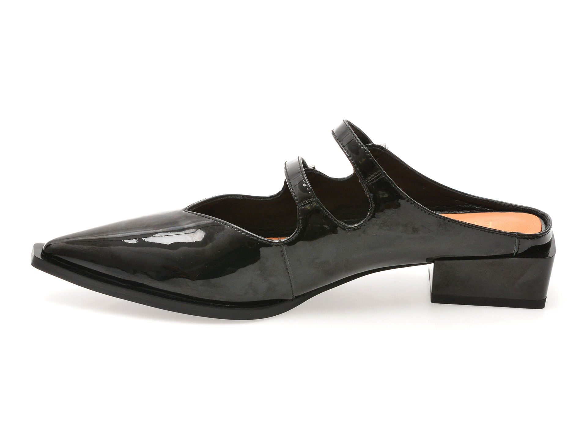 Papuci EPICA negri, 1C5355, din piele naturala lacuita