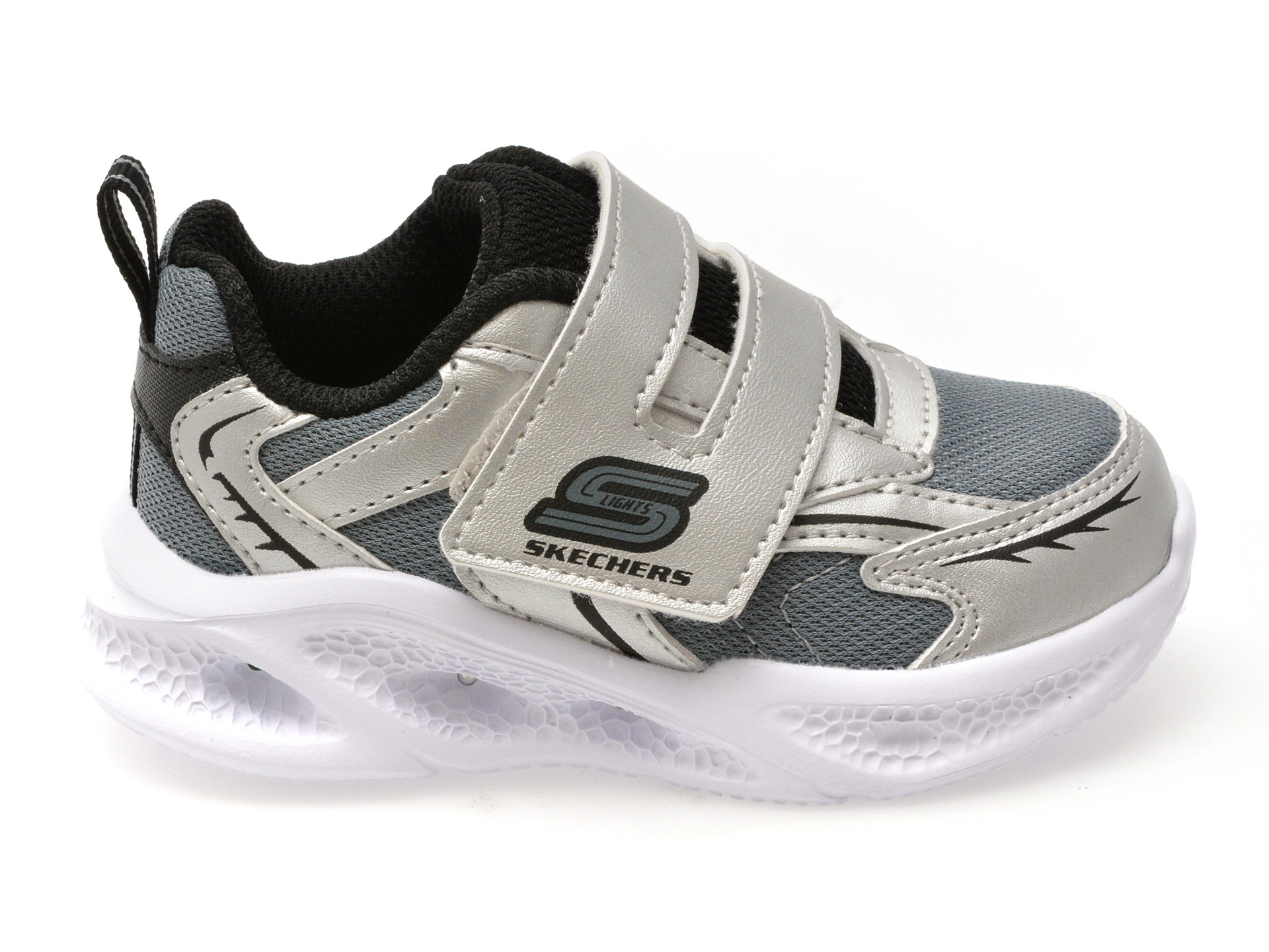 Pantofi sport SKECHERS argintii, METEOR-LIGHTS, din material textil