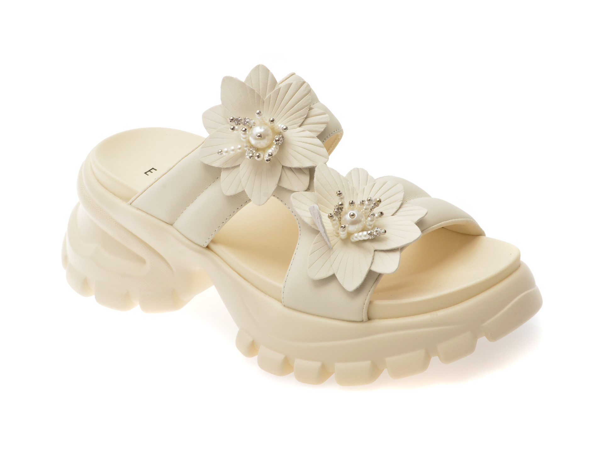 Papuci EPICA albi, 241009, din piele naturala