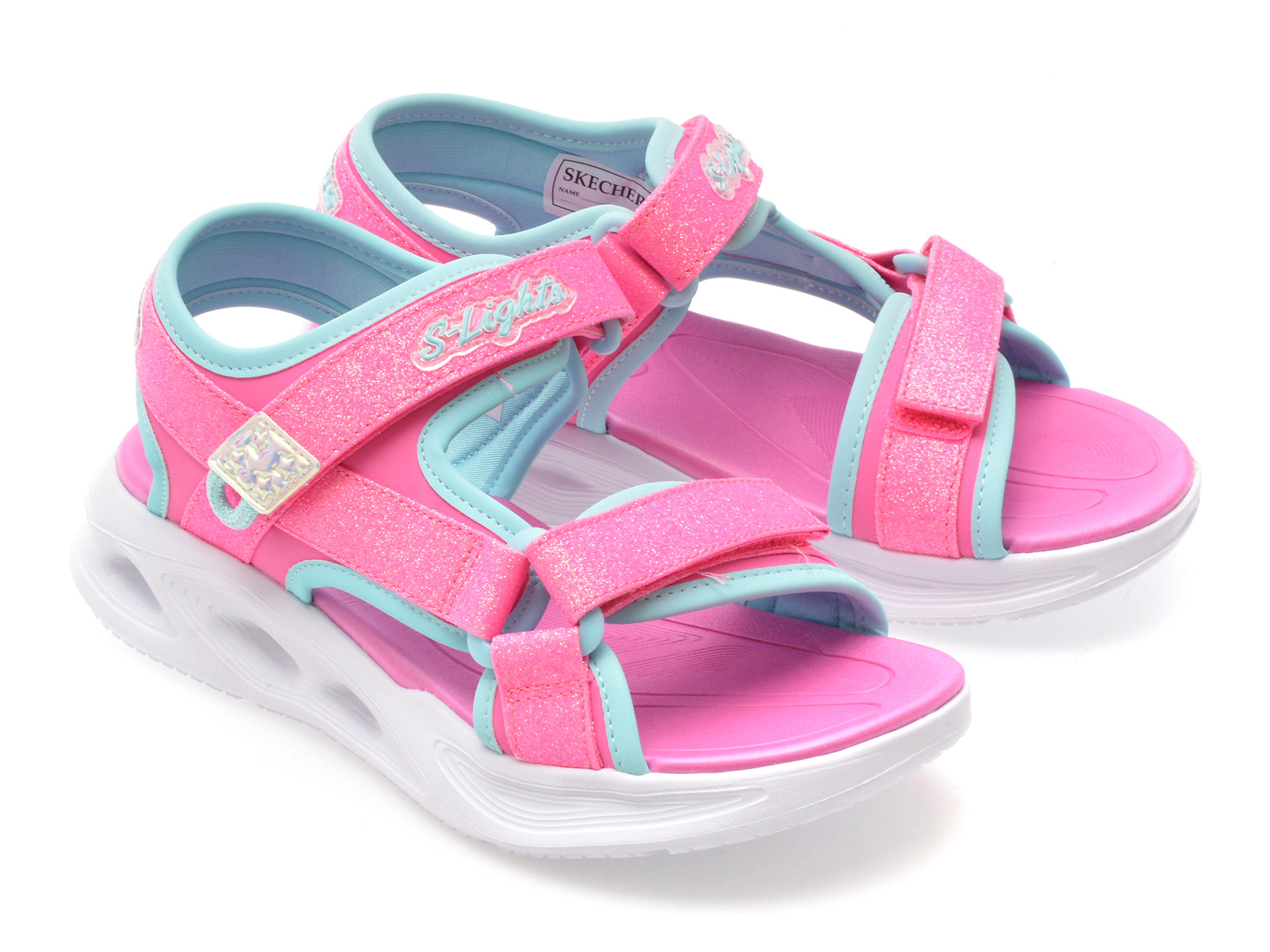 Sandale SKECHERS roz, SOLA GLOW SANDAL, din piele ecologica