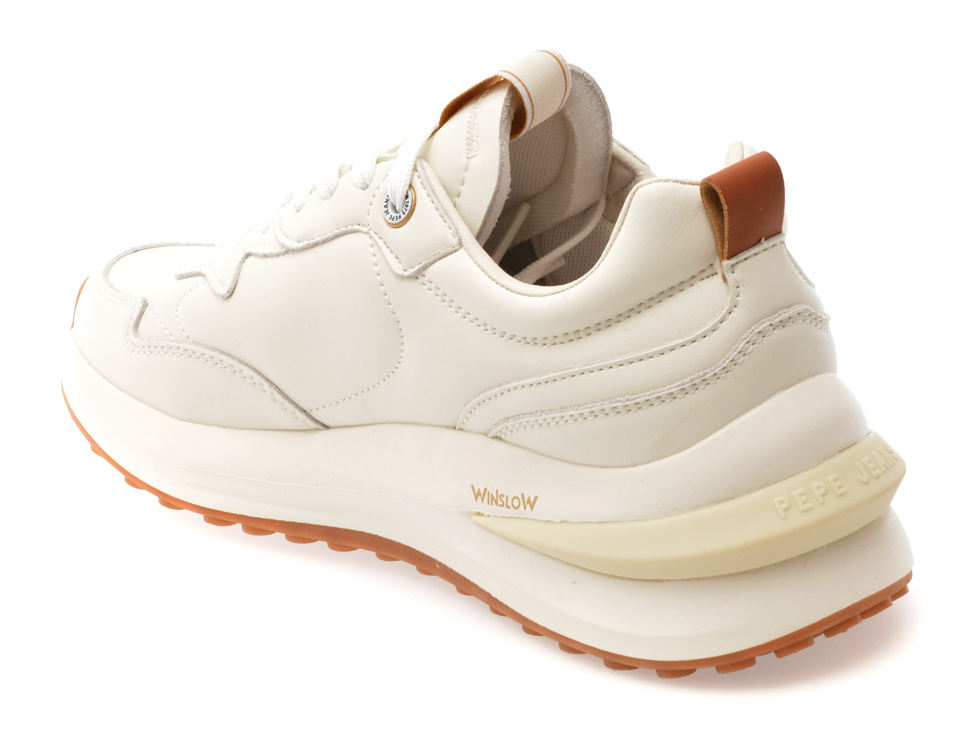 Pantofi sport PEPE JEANS albi, LS60014, din piele naturala