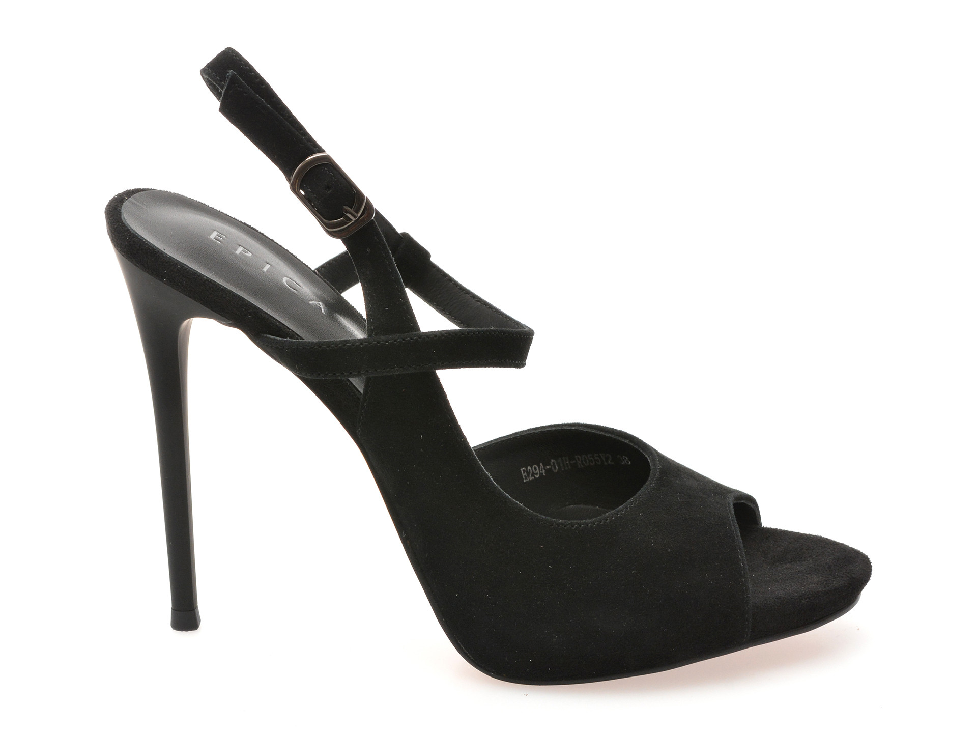 Sandale elegante EPICA negre, E294, din piele intoarsa