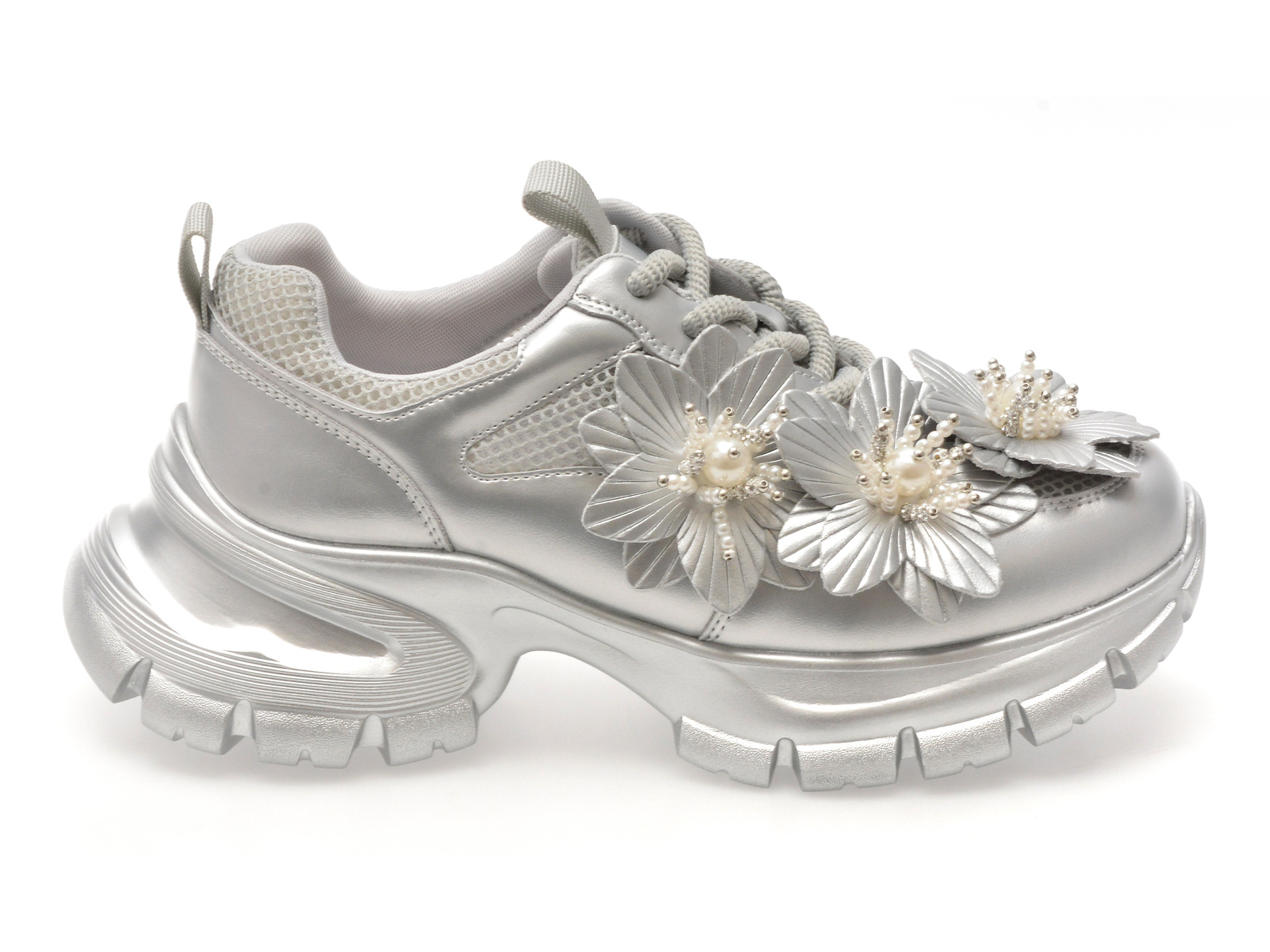 Pantofi sport EPICA argintii, 2W99, din material textil