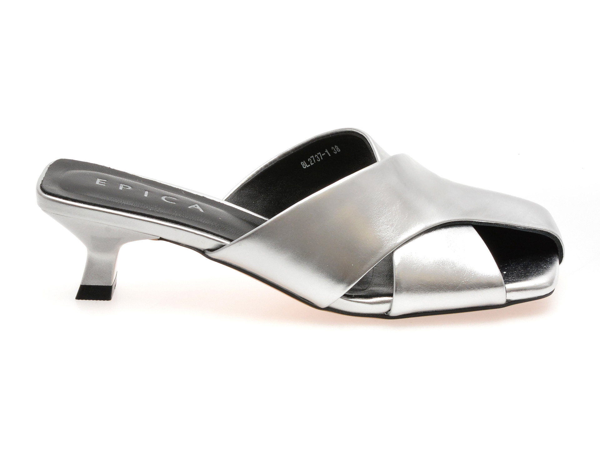 Papuci EPICA argintii, 2737, din piele naturala