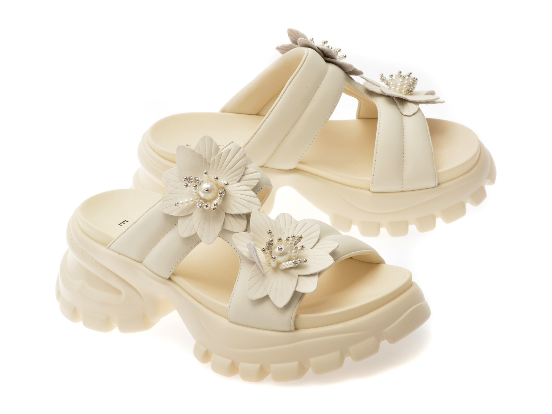 Papuci EPICA albi, 241009, din piele naturala