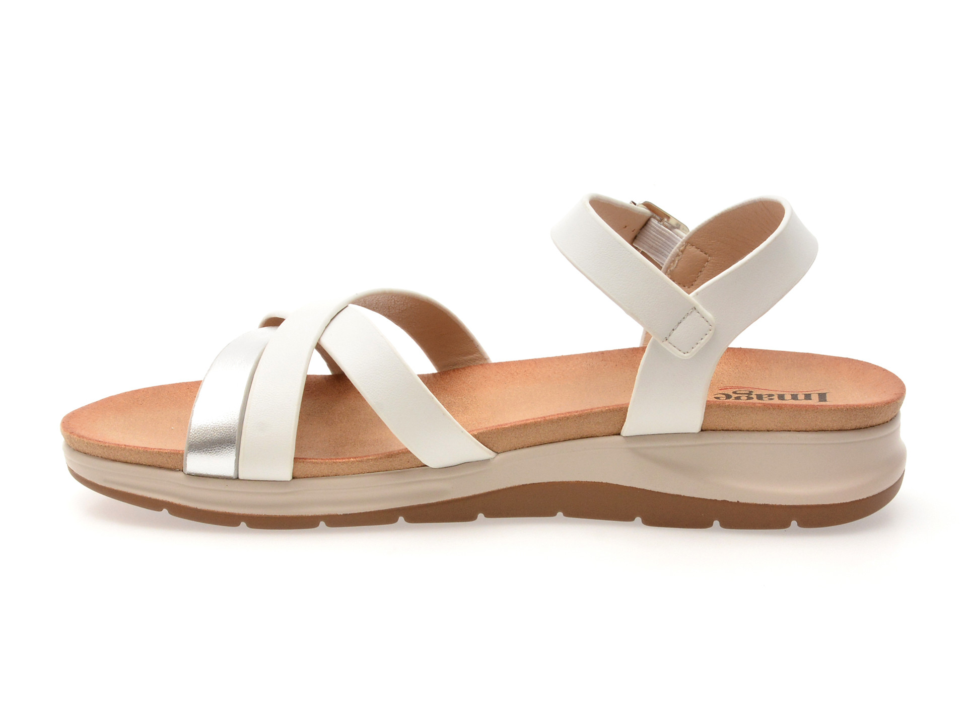 Sandale IMAGE albe, 70423, din piele naturala