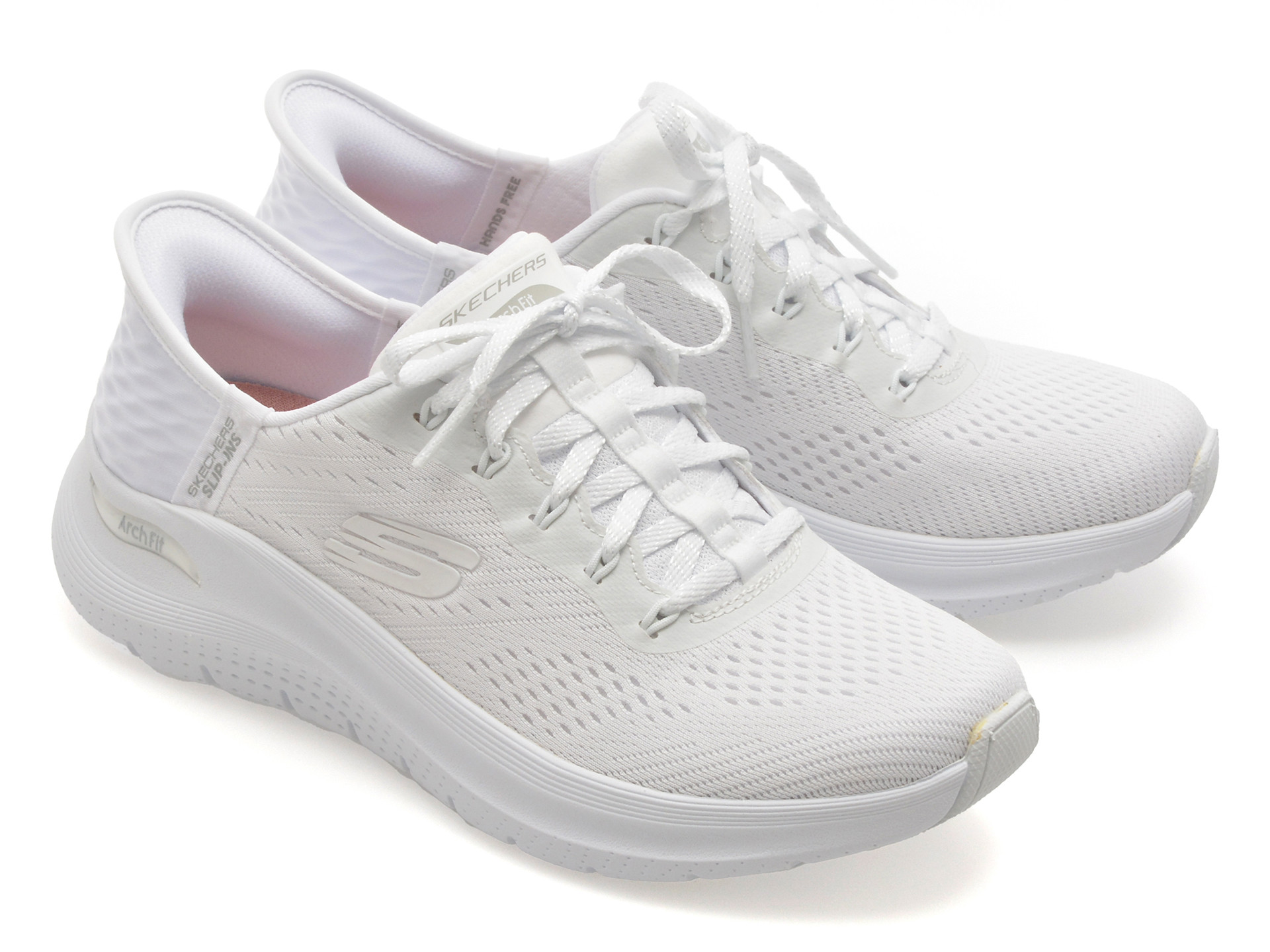 Pantofi sport SKECHERS albi, ARCH FIT 2.0, din material textil