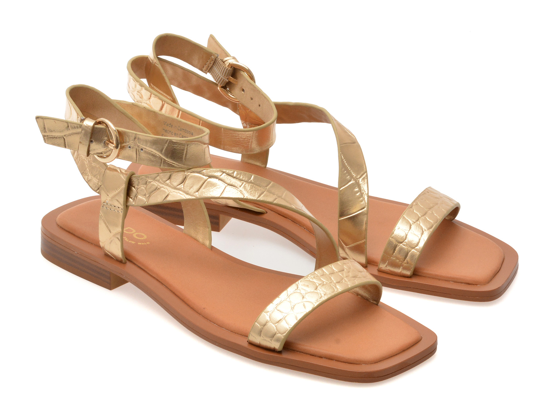 Sandale ALDO aurii, GRUGAR 711, din piele croco