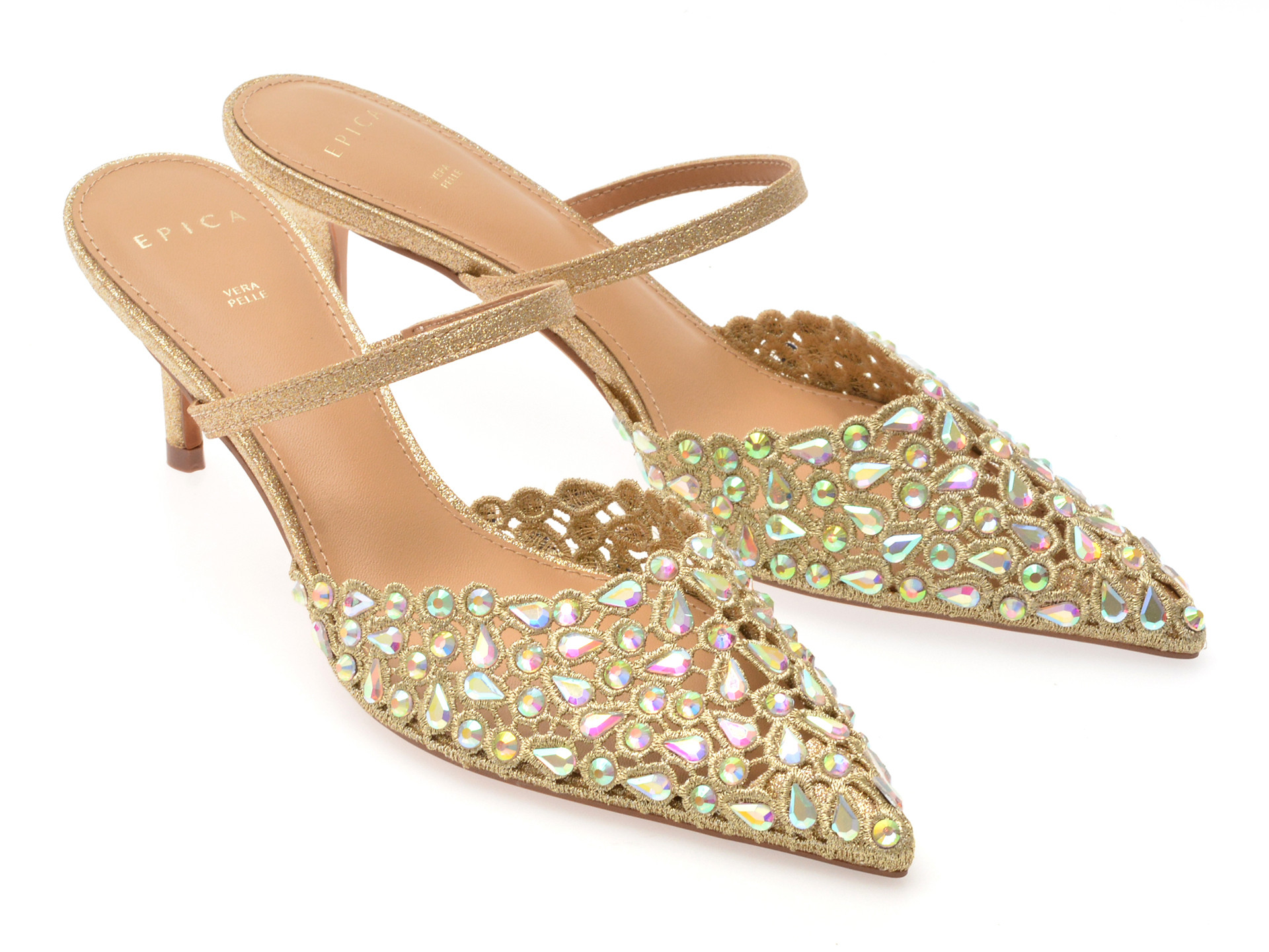 Pantofi eleganti EPICA aurii, 101605, din material textil