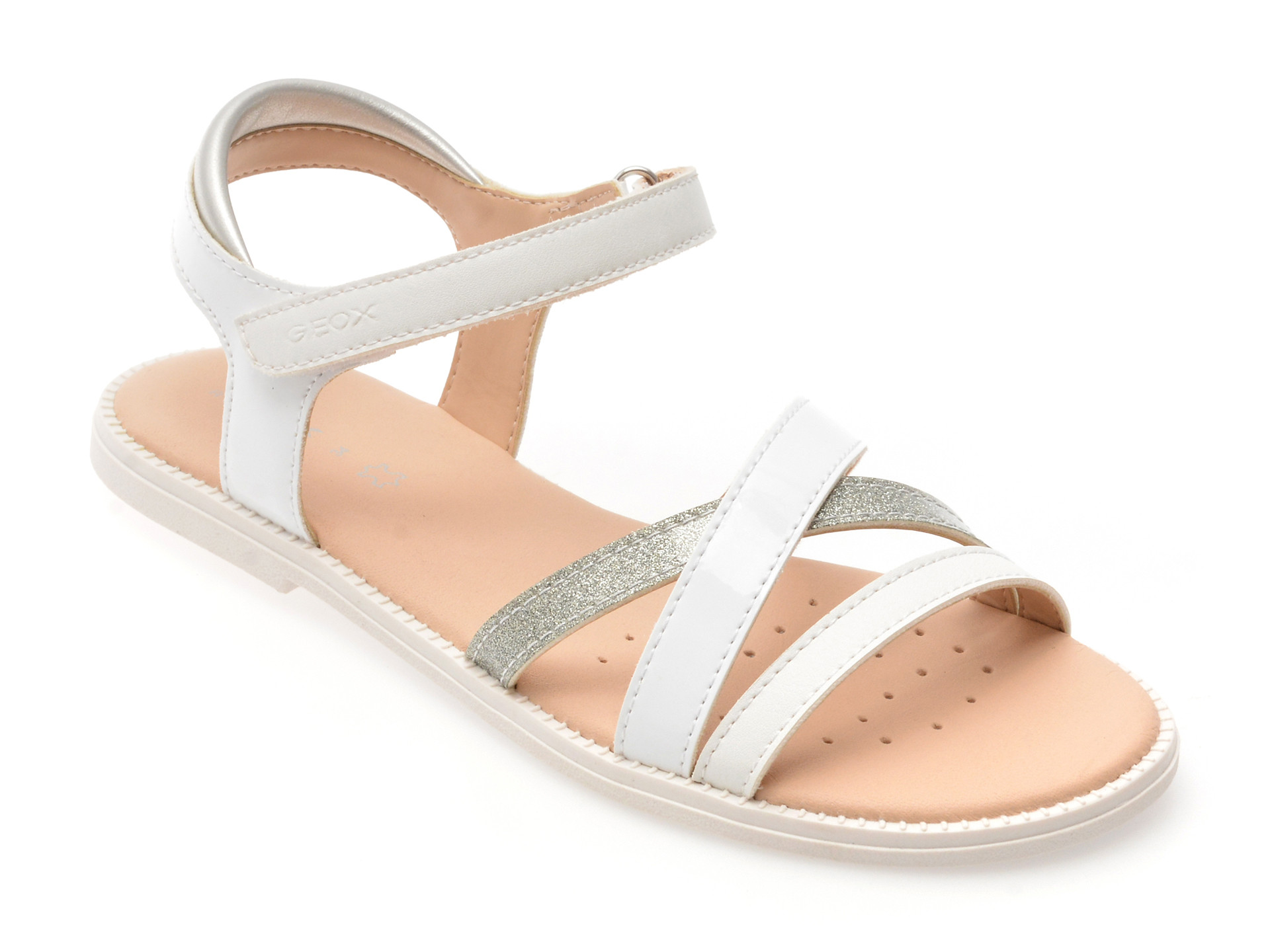 Sandale GEOX albe, J5235D, din piele ecologica