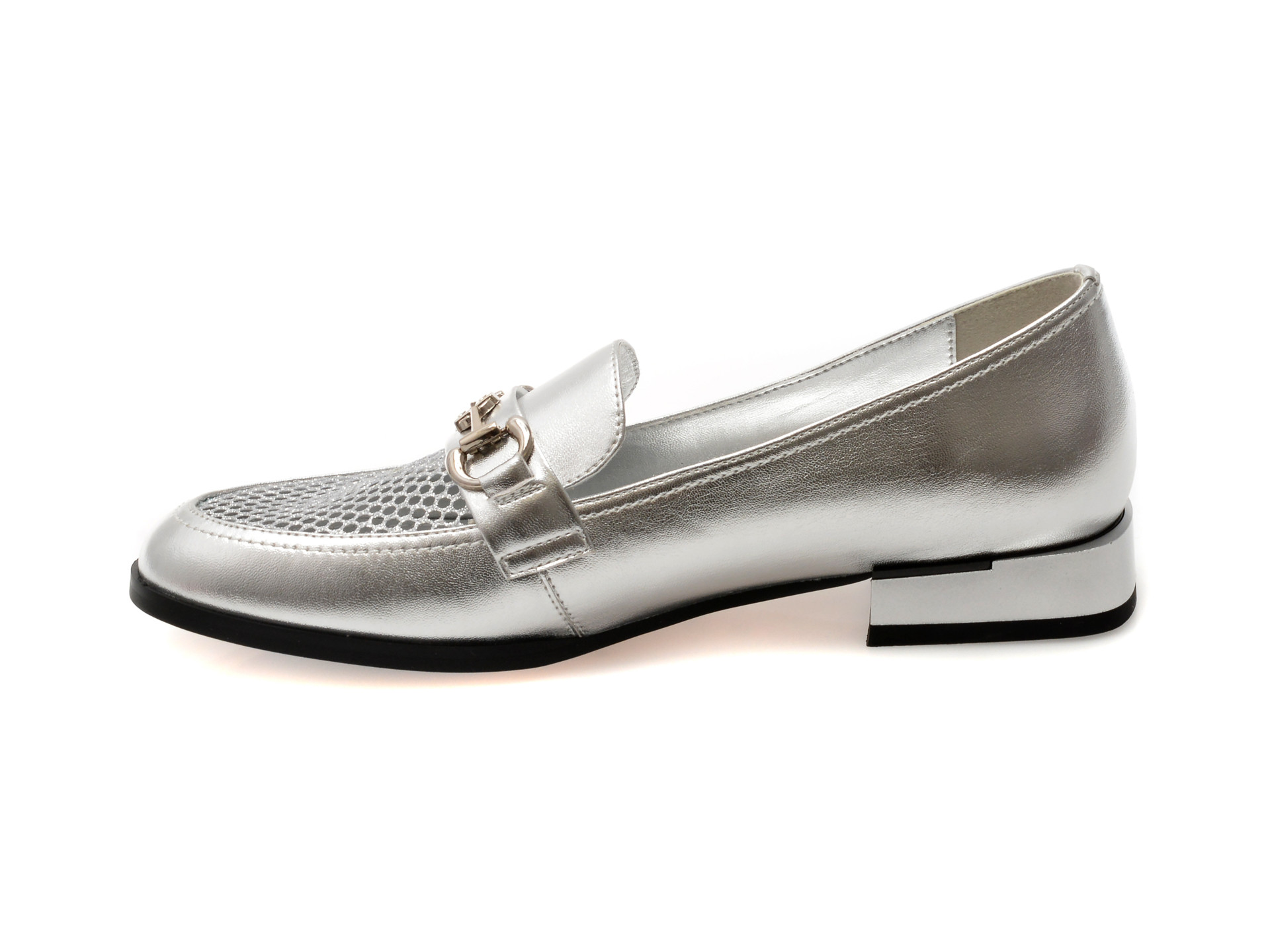 Mocasini EPICA argintii, H138, din piele naturala