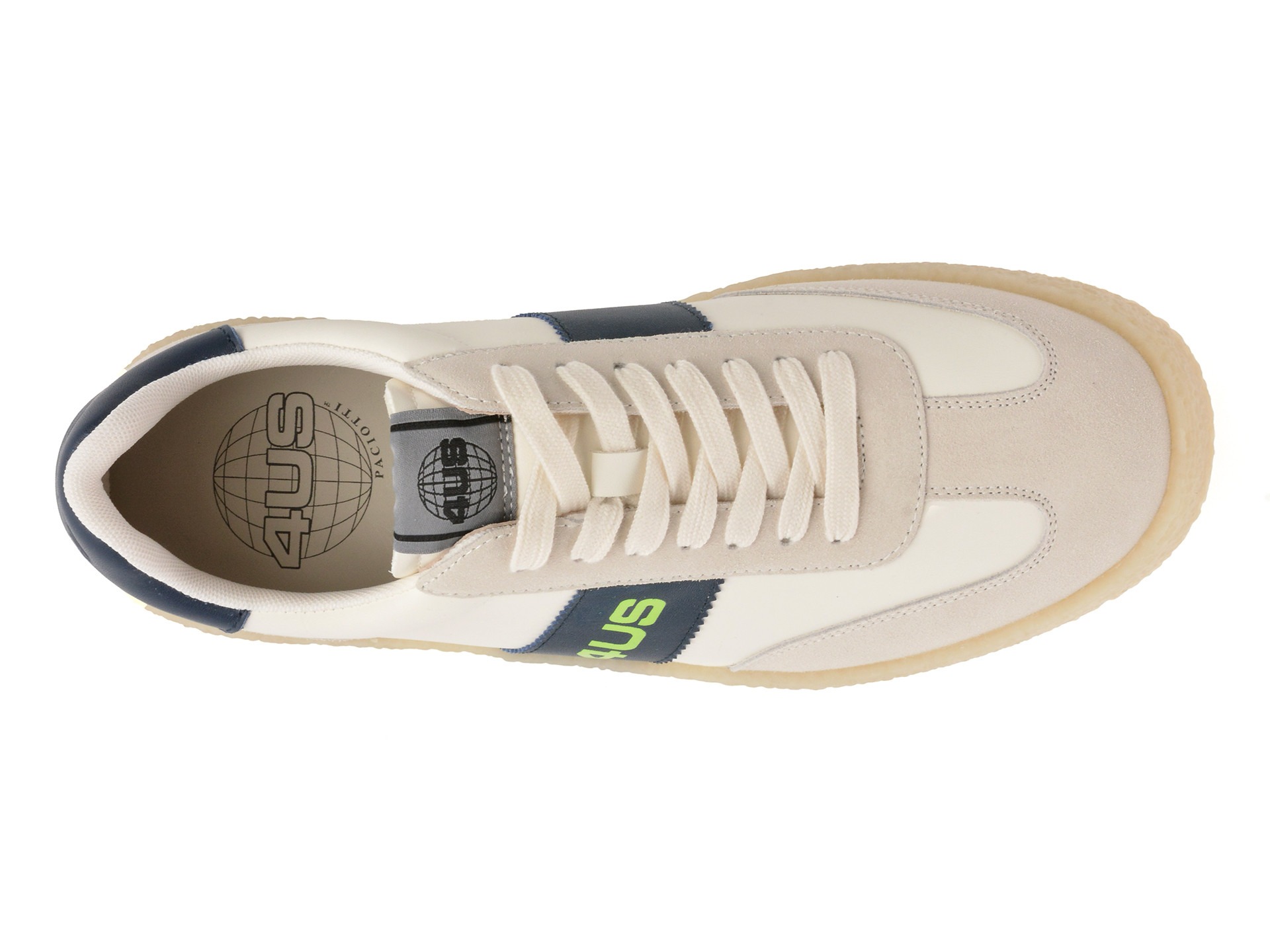 Pantofi sport 4US albi, MARK 100, din piele naturala