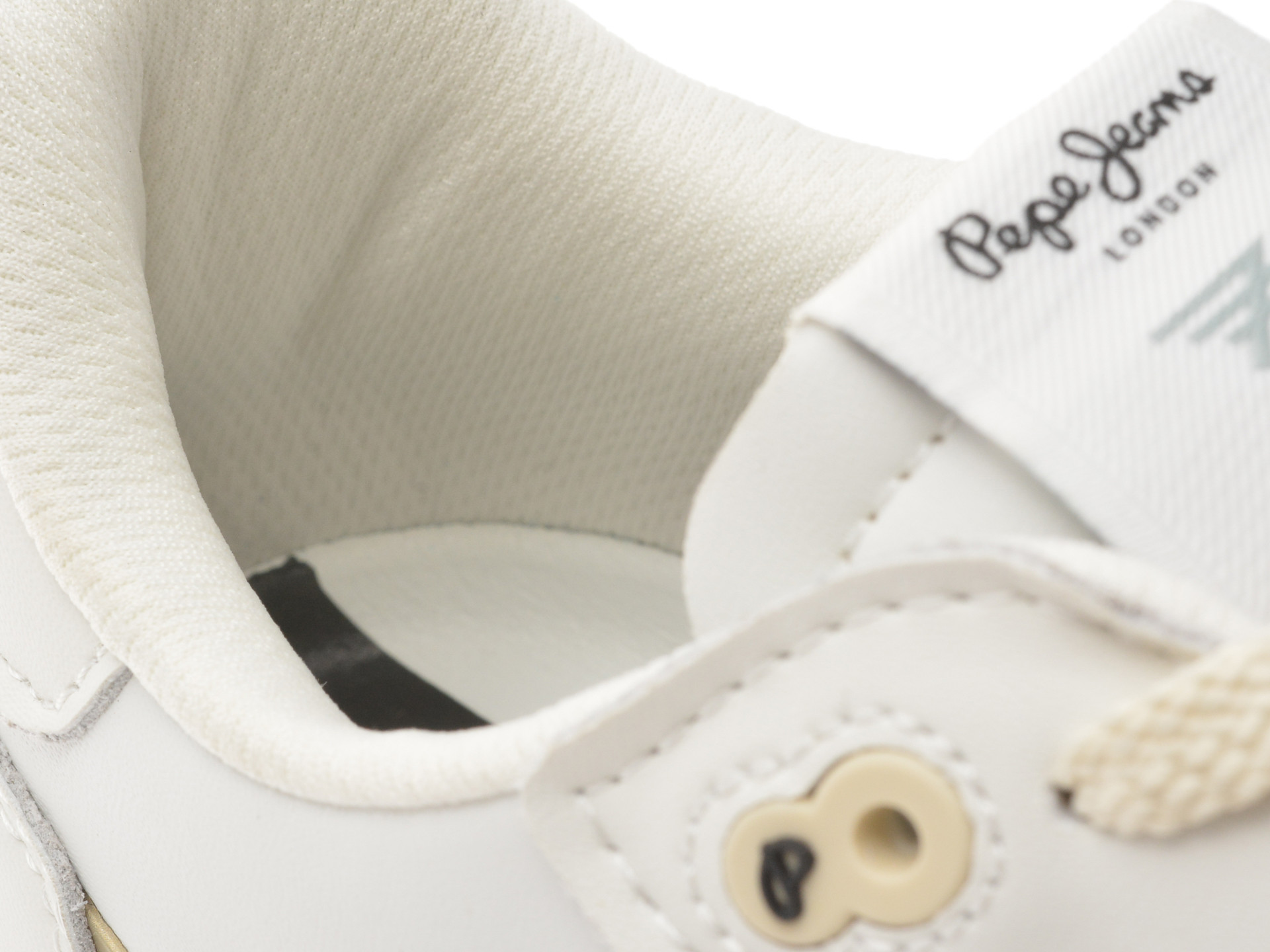 Pantofi sport PEPE JEANS albi, BRIT DISTRESS, din piele ecologica