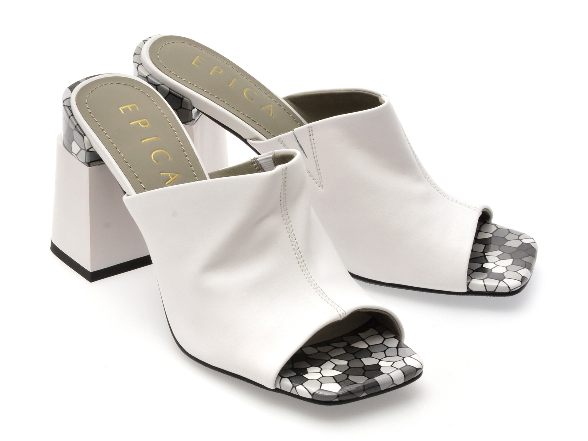 Papuci EPICA albi, 22L909, din piele naturala