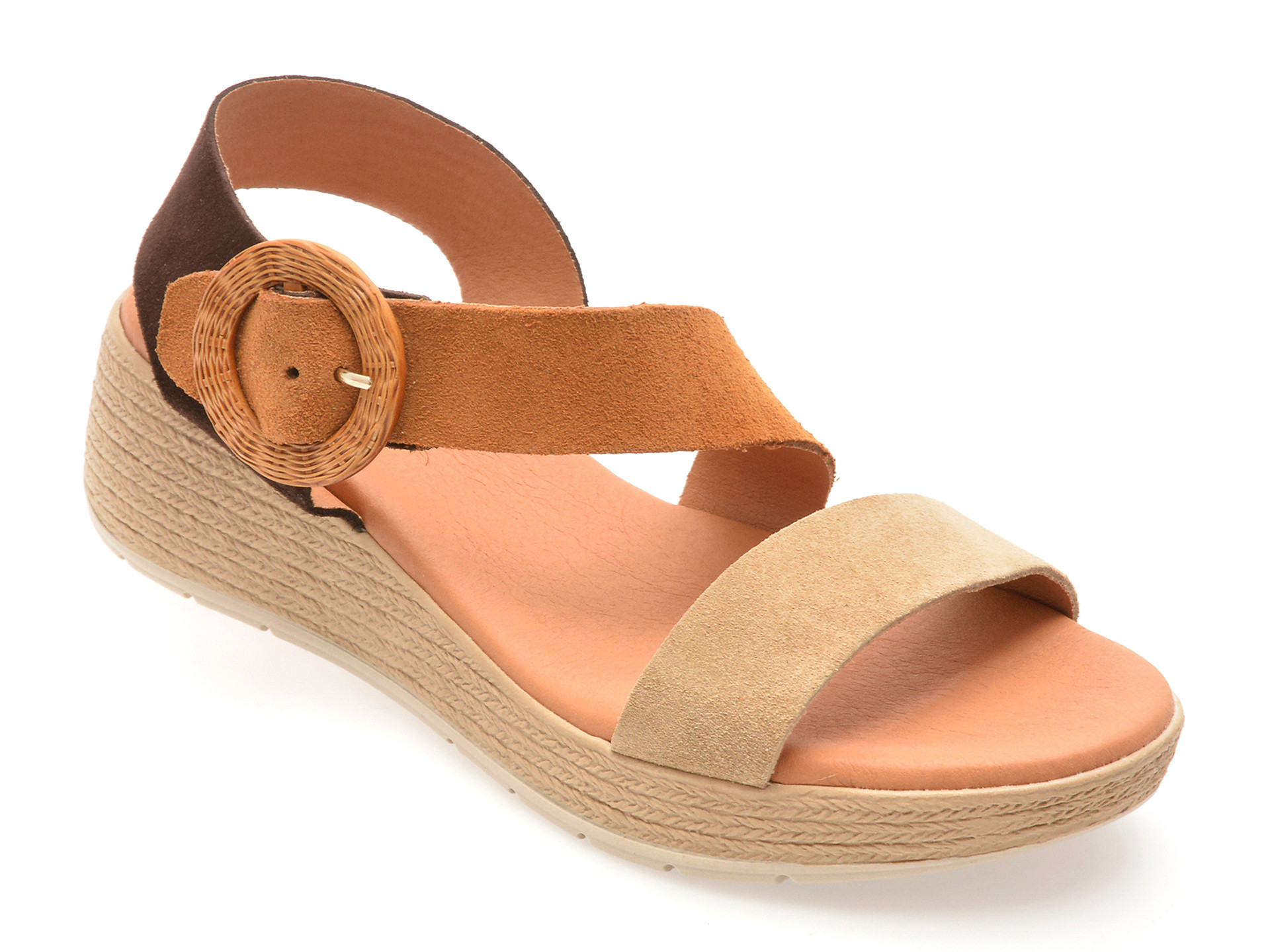 Sandale IMAGE maro, ROSEA, din piele intoarsa