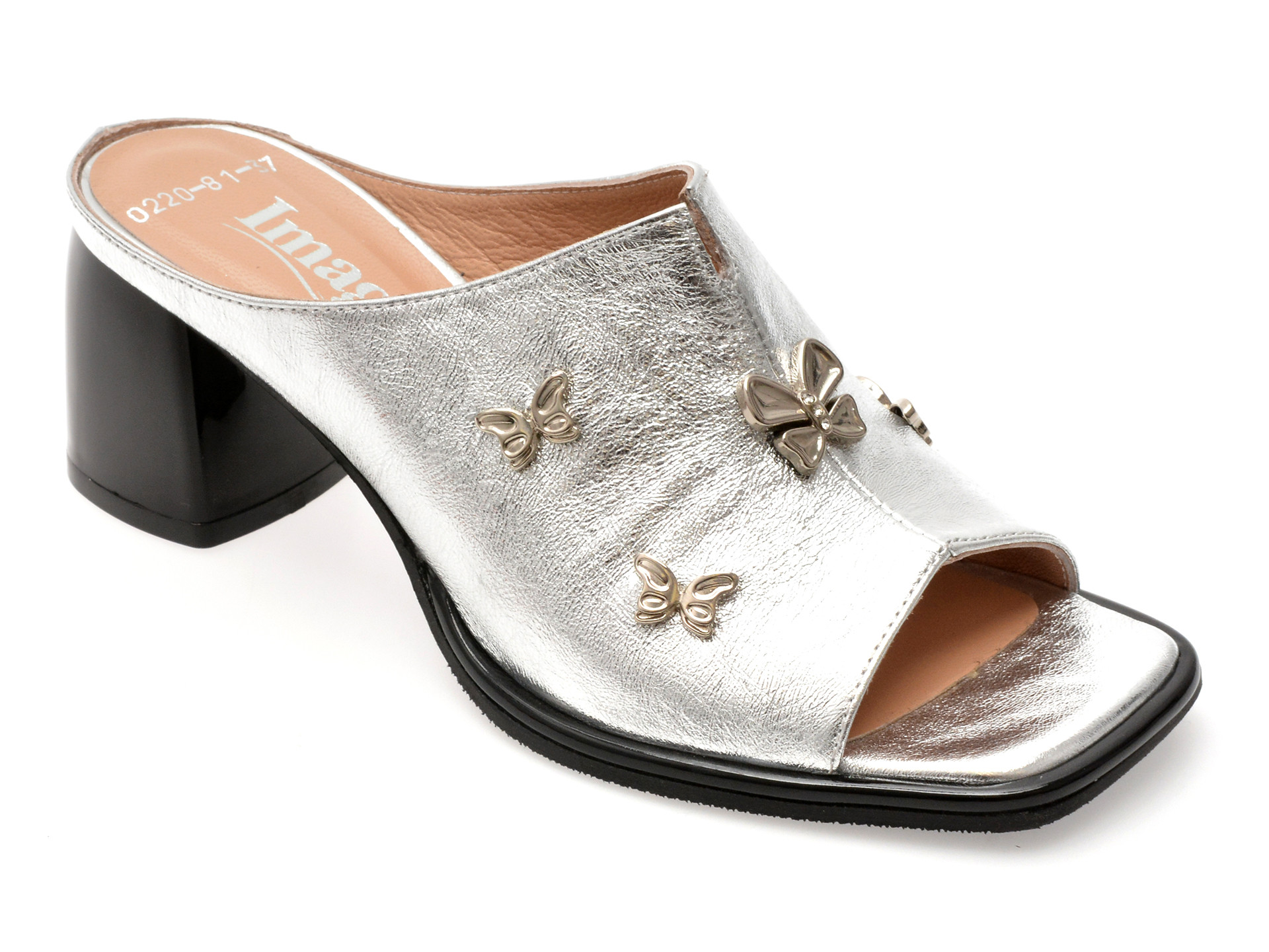 Papuci IMAGE argintii, 6020220, din piele naturala