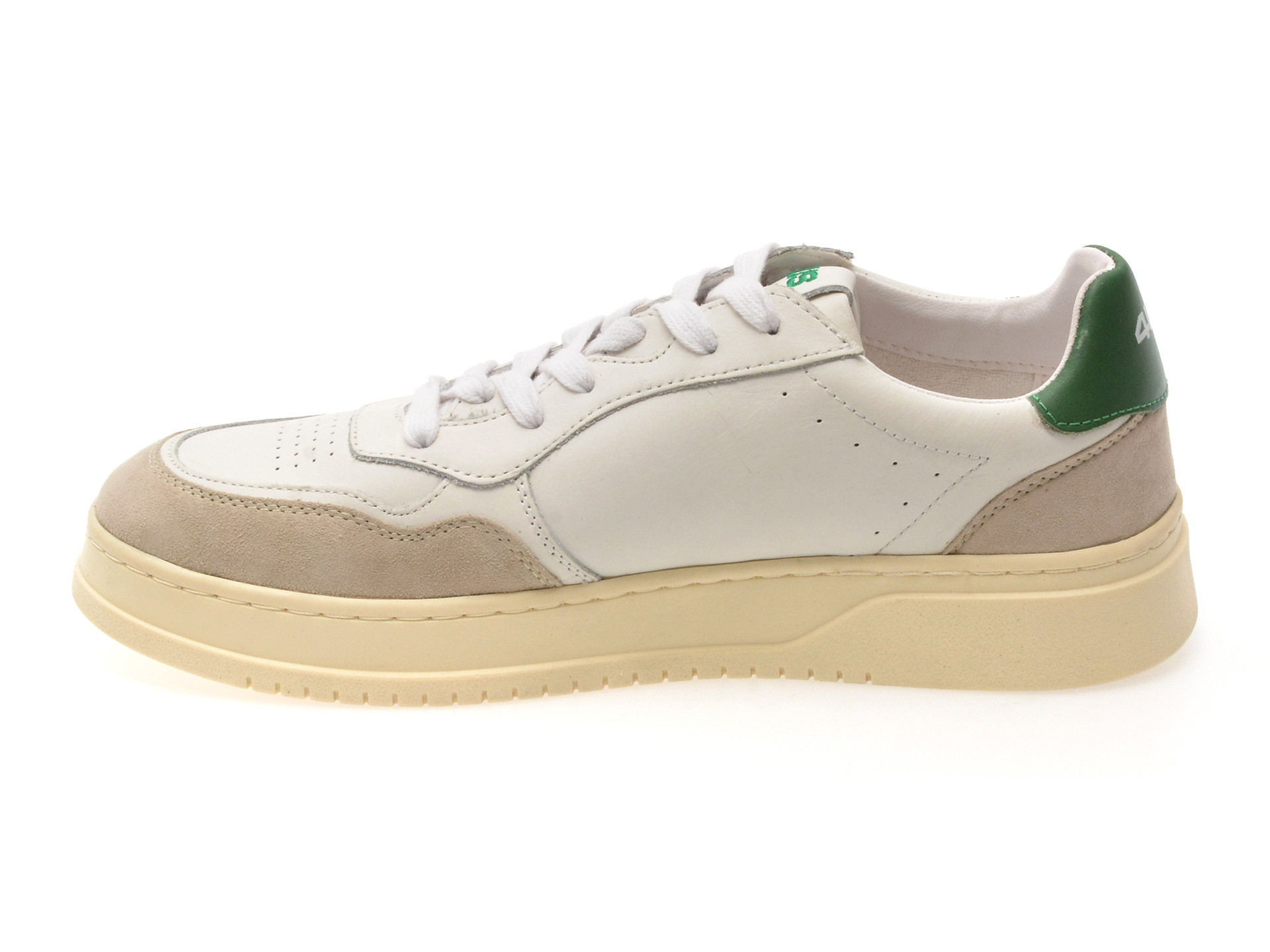 Pantofi sport 4US albi, ARON 100, din piele naturala