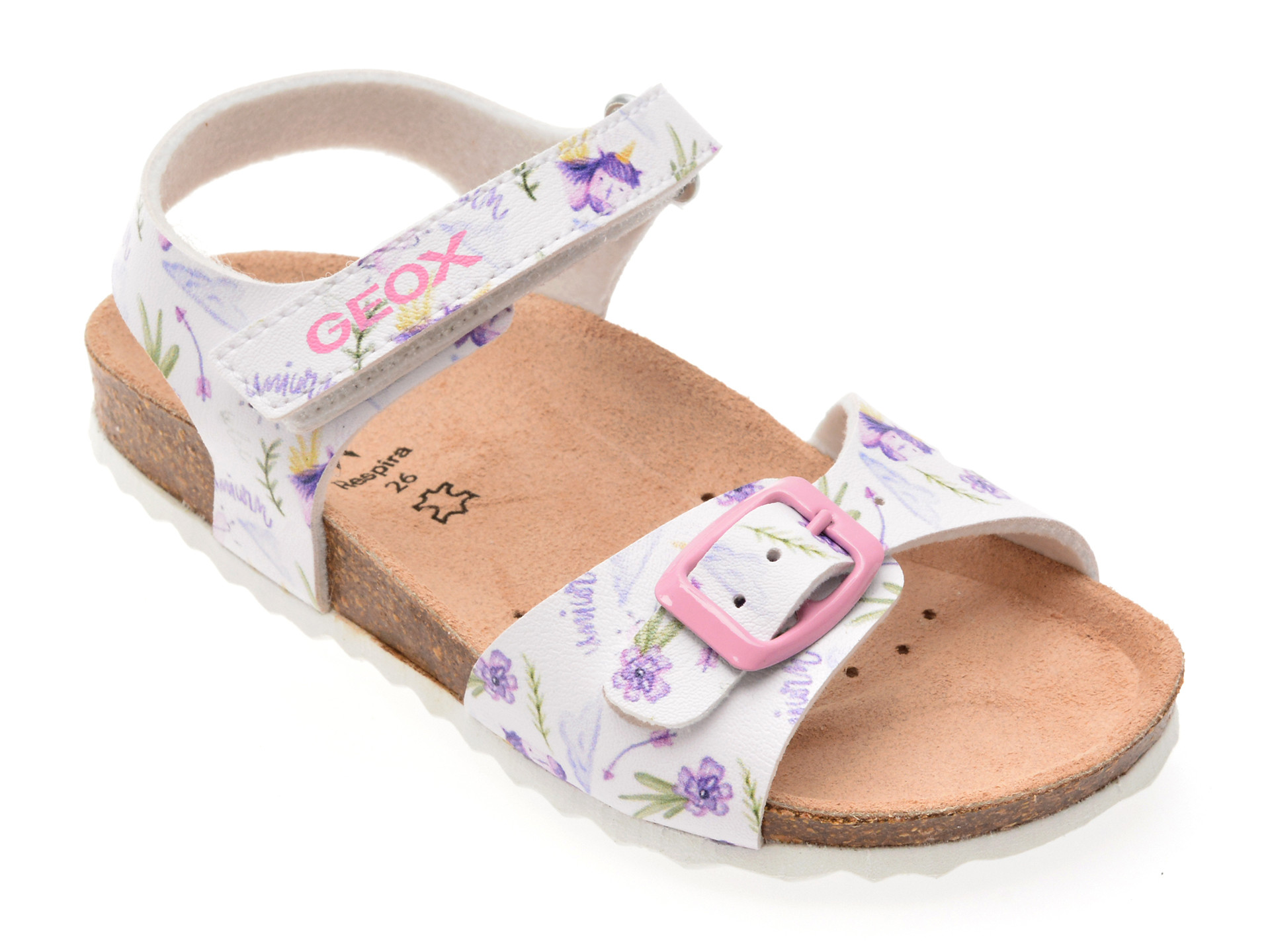 Sandale GEOX albe, J028MC, din piele ecologica