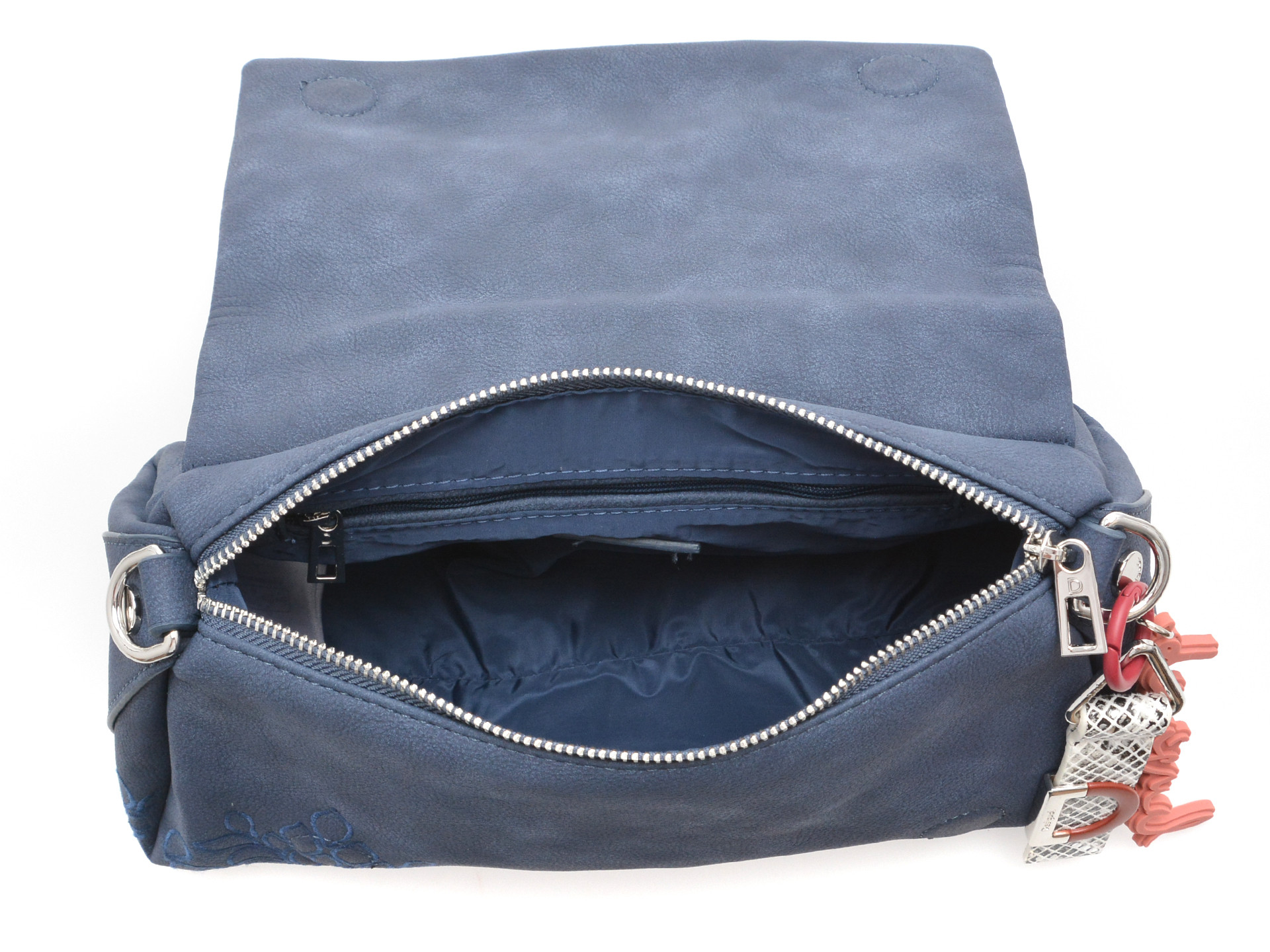 Poseta desigual albastra waxpbf din piele ecologica