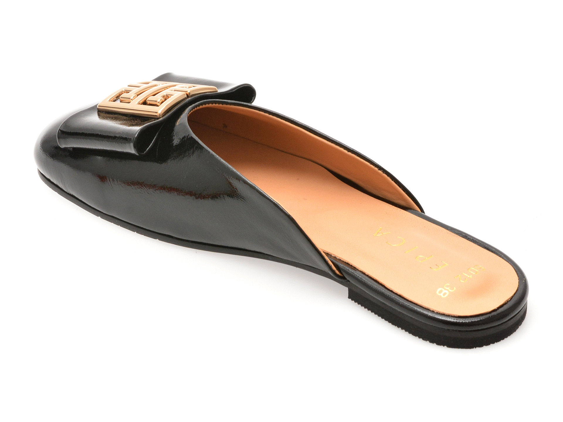 Papuci EPICA negri, 6296012, din piele naturala lacuita