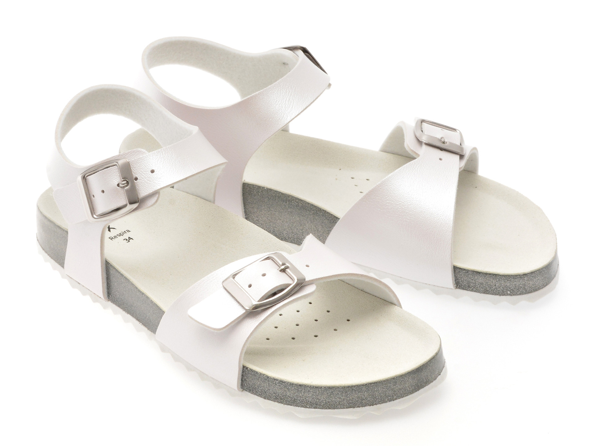 Sandale GEOX albe, J558MI, din piele ecologica