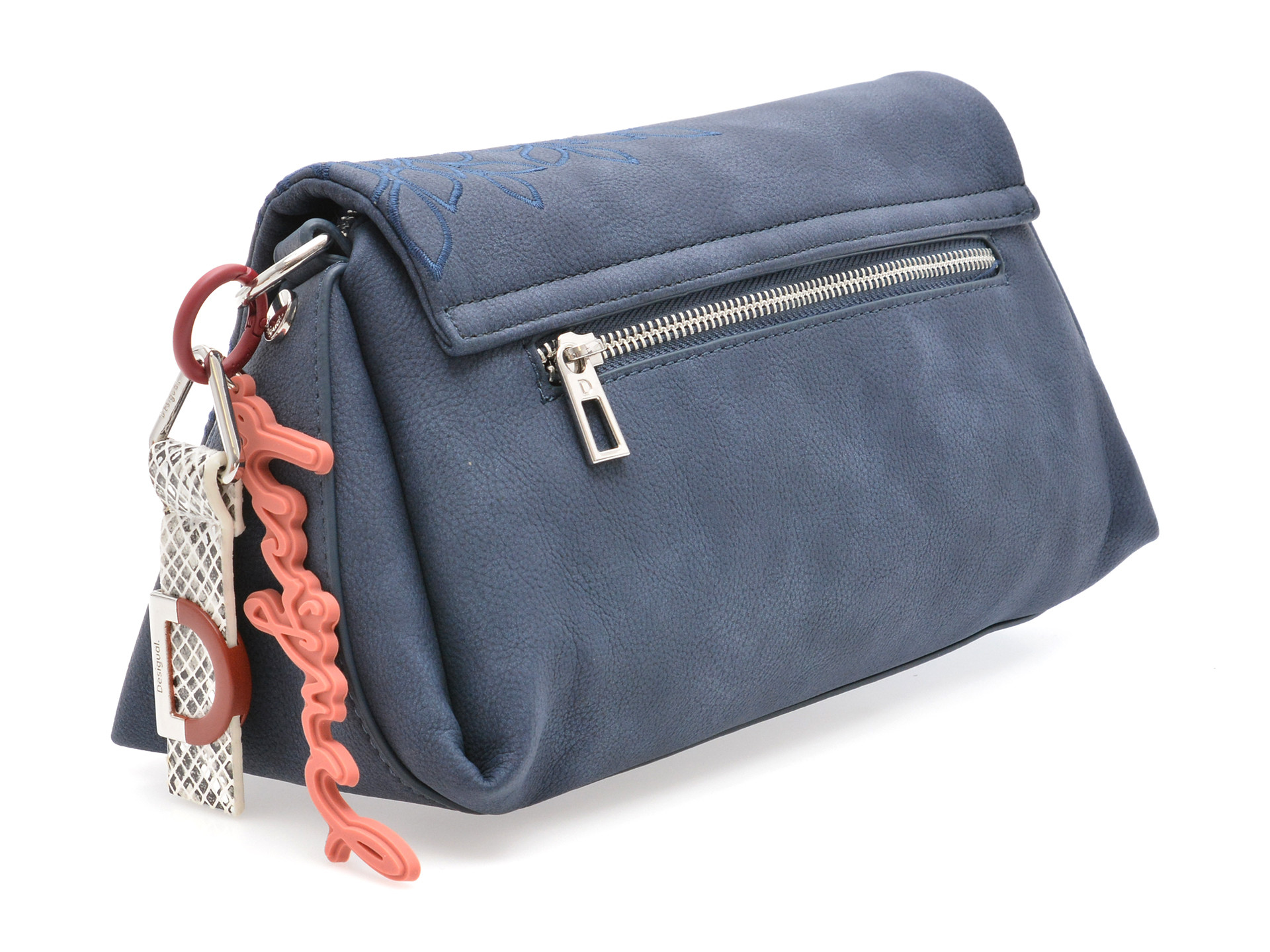 Poseta desigual albastra waxpbf din piele ecologica