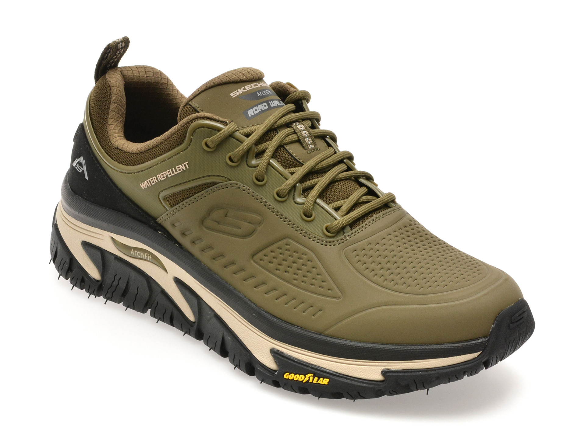 Pantofi sport SKECHERS kaki, ARCH FIT ROAD WALKER, din piele naturala