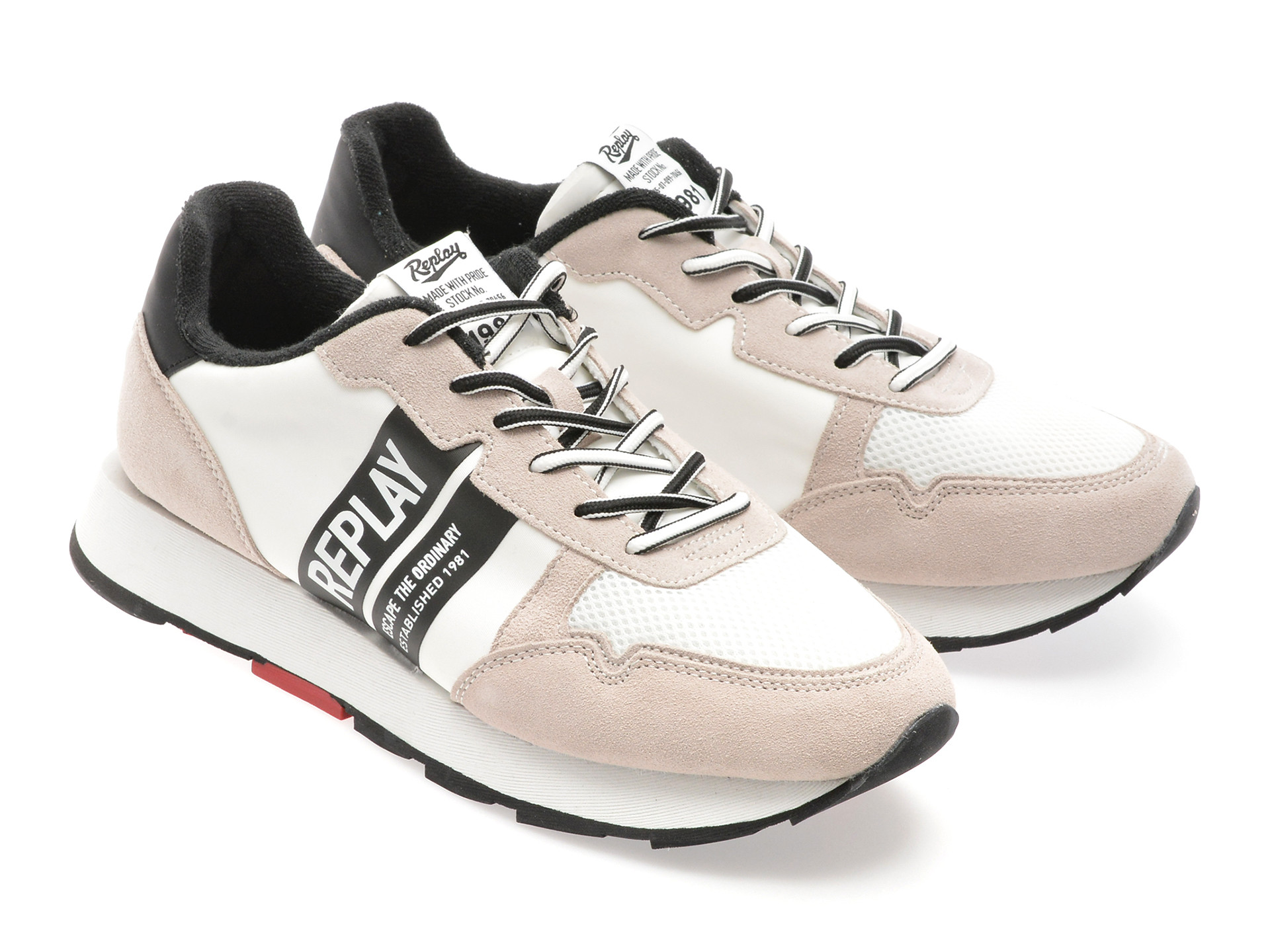 Pantofi sport REPLAY alb-negru, GMS68, din material textil