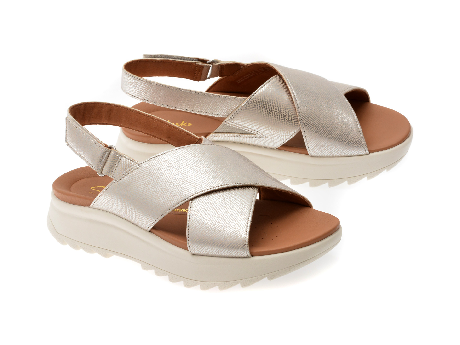 Sandale CLARKS argintii, DASH LITE WISH, din piele naturala