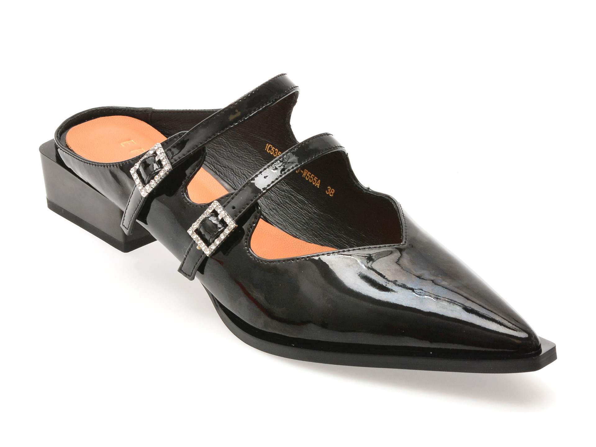 Papuci EPICA negri, 1C5355, din piele naturala lacuita