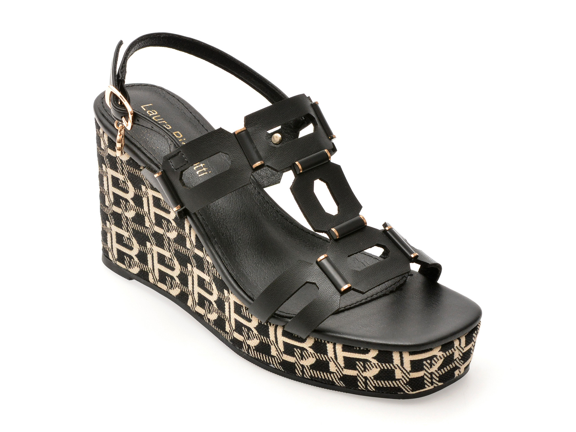 Sandale LAURA BIAGIOTTI negre, 9104, din piele ecologica