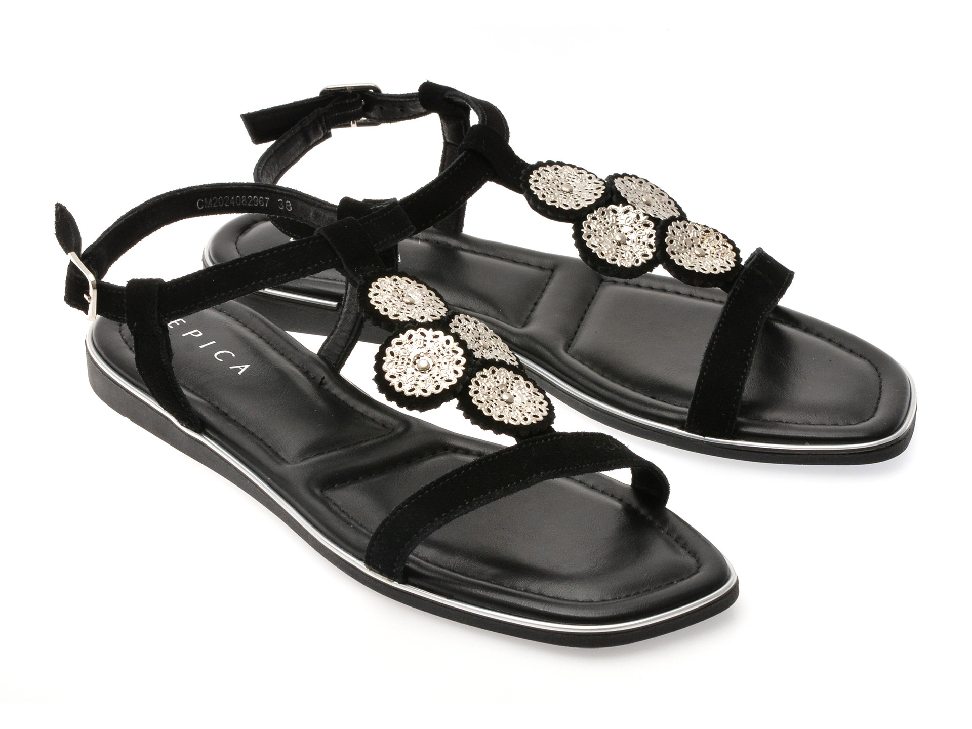 Sandale EPICA negre, 82967, din piele intoarsa