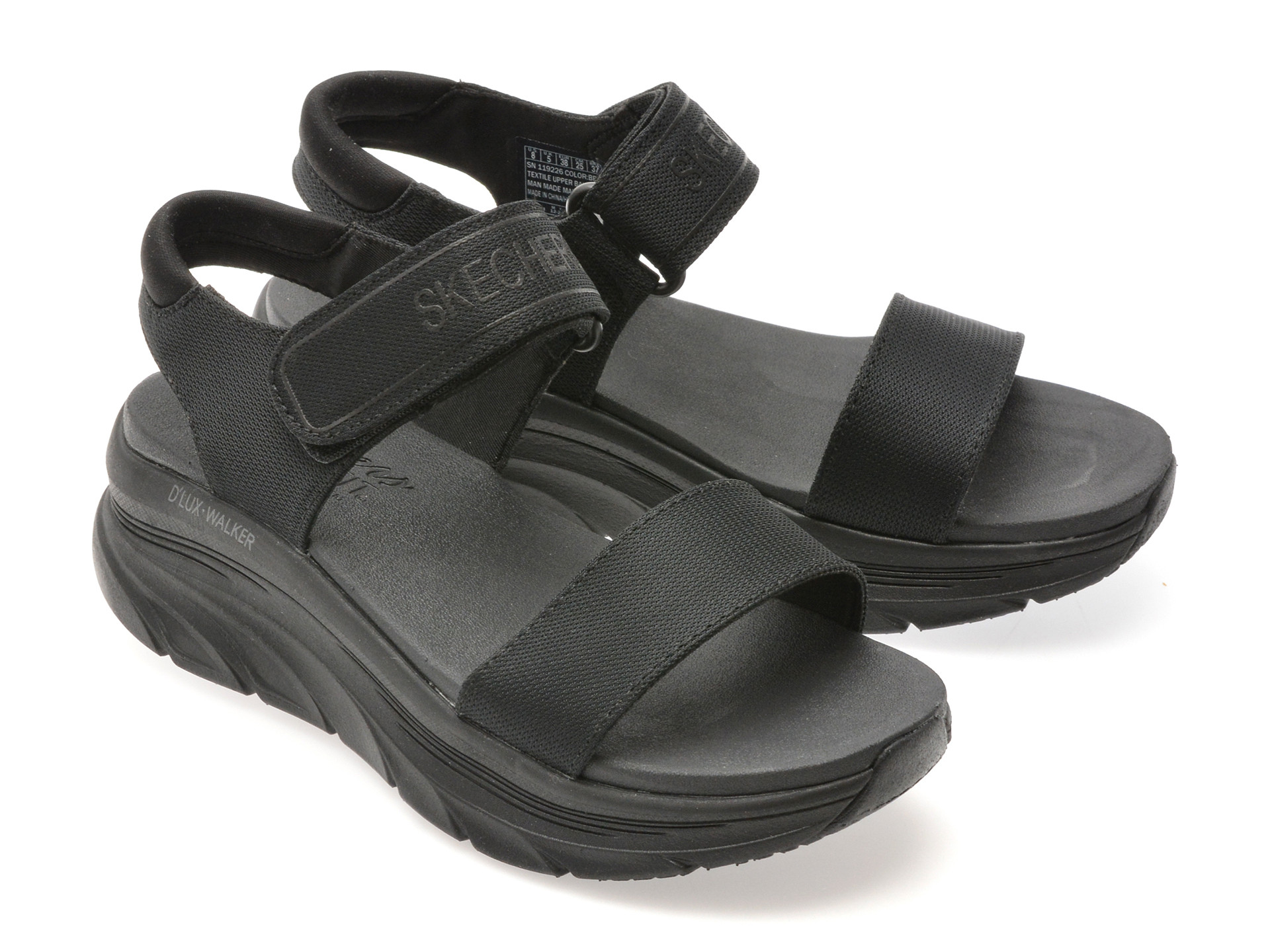 Sandale SKECHERS negre, D LUX WALKER, din material textil